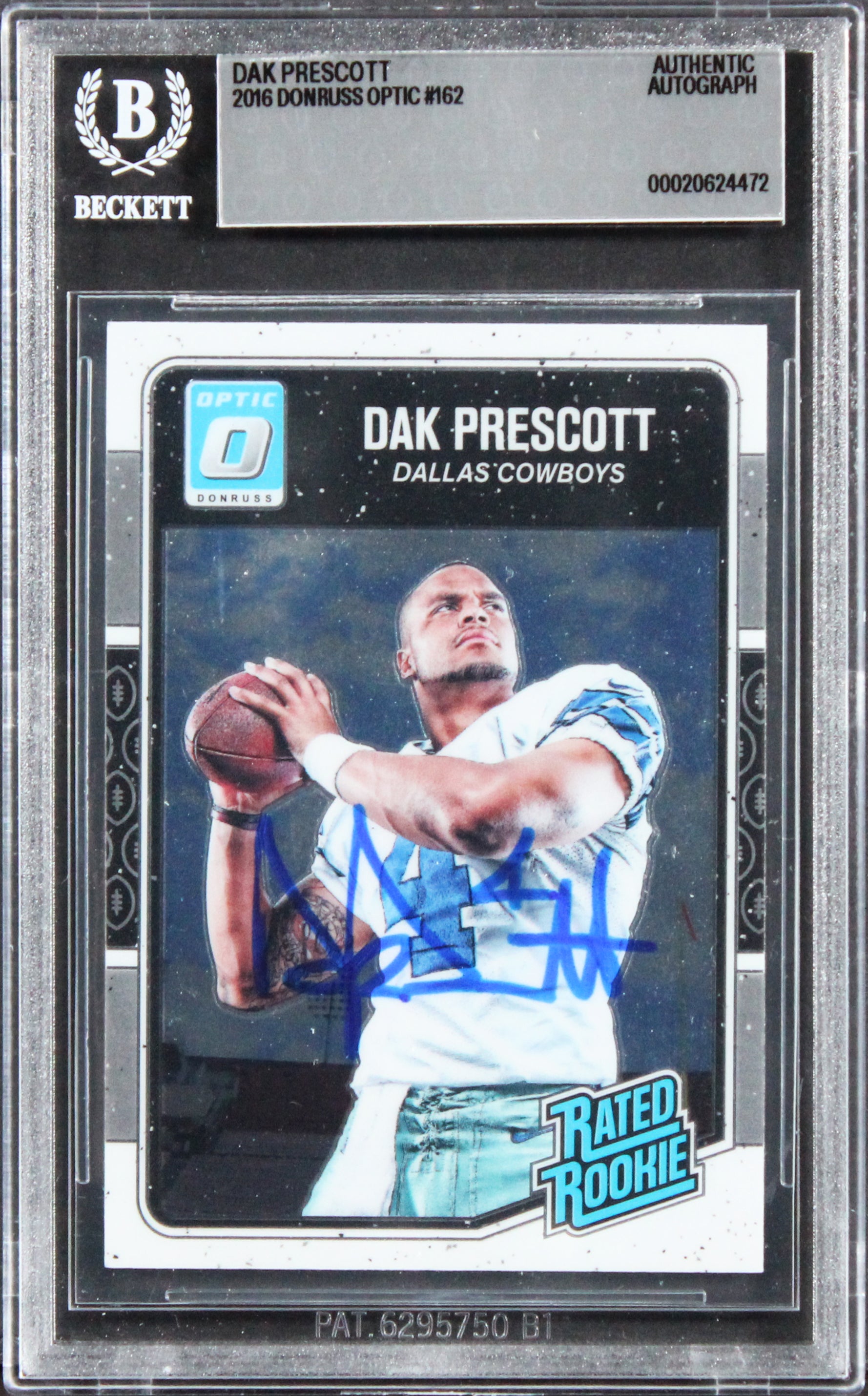 Cowboys Dak Prescott Signed 2016 Donruss Optic #162 Rookie Card BAS Slabbed