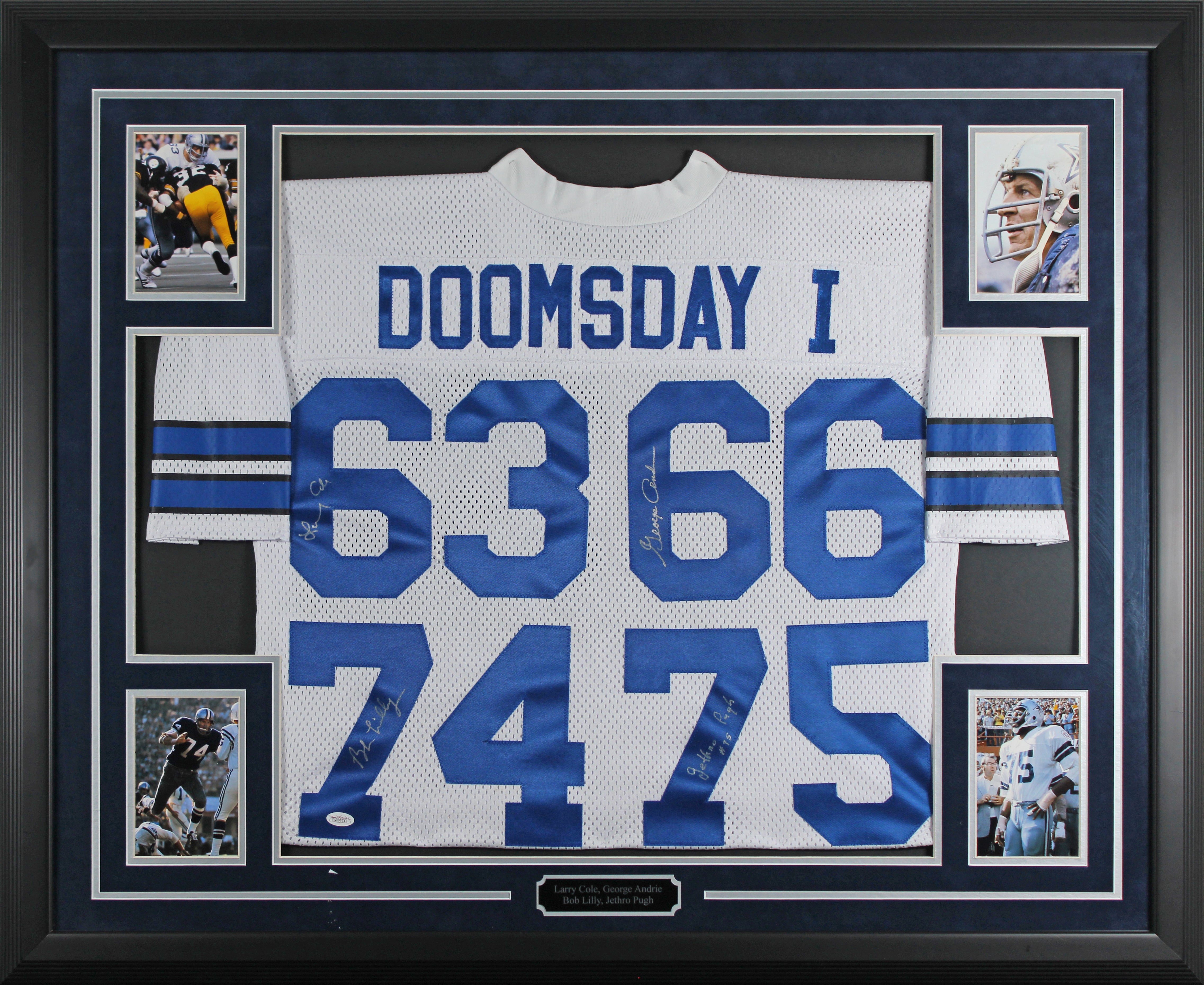 Cowboys (4) Lilly,  Cole, Pugh, Andrie Signed White Pro Style Framed Jersey JSA