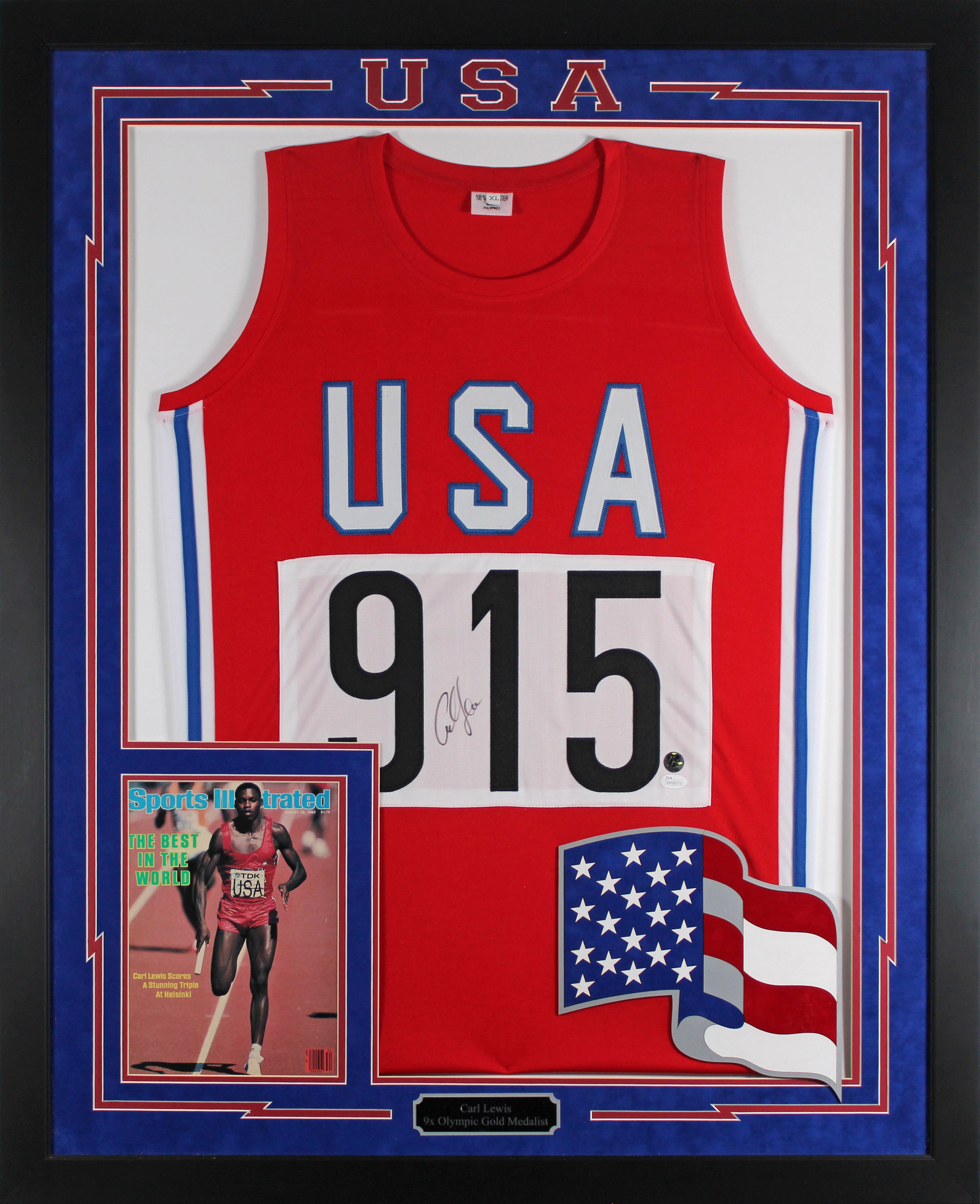 Carl Lewis Authentic Signed & Framed USA Track Shirt Autographed JSA #WP093173