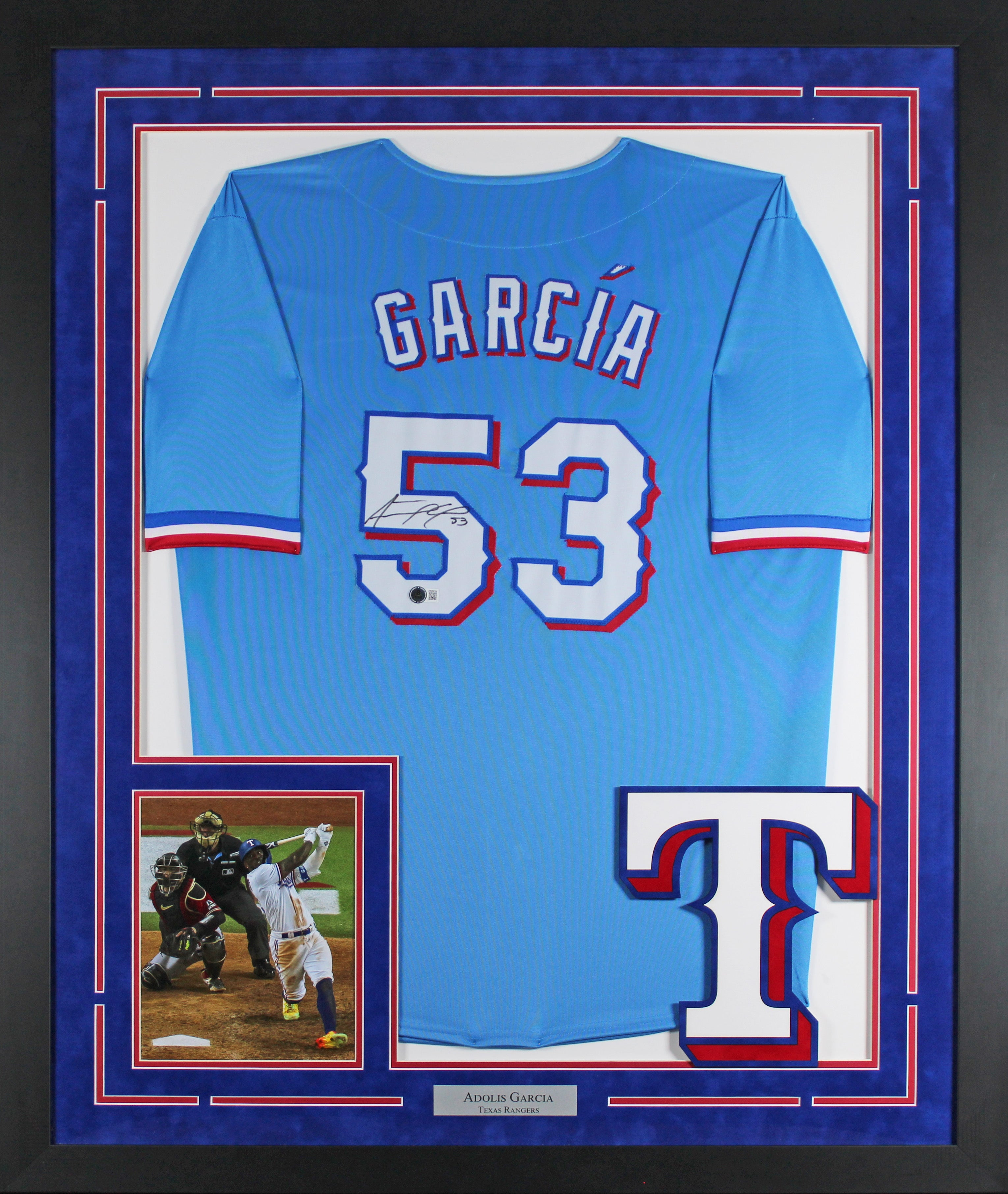 Adolis Garcia Authentic Signed Blue Pro Style Framed Jersey BAS Wit #2W285134