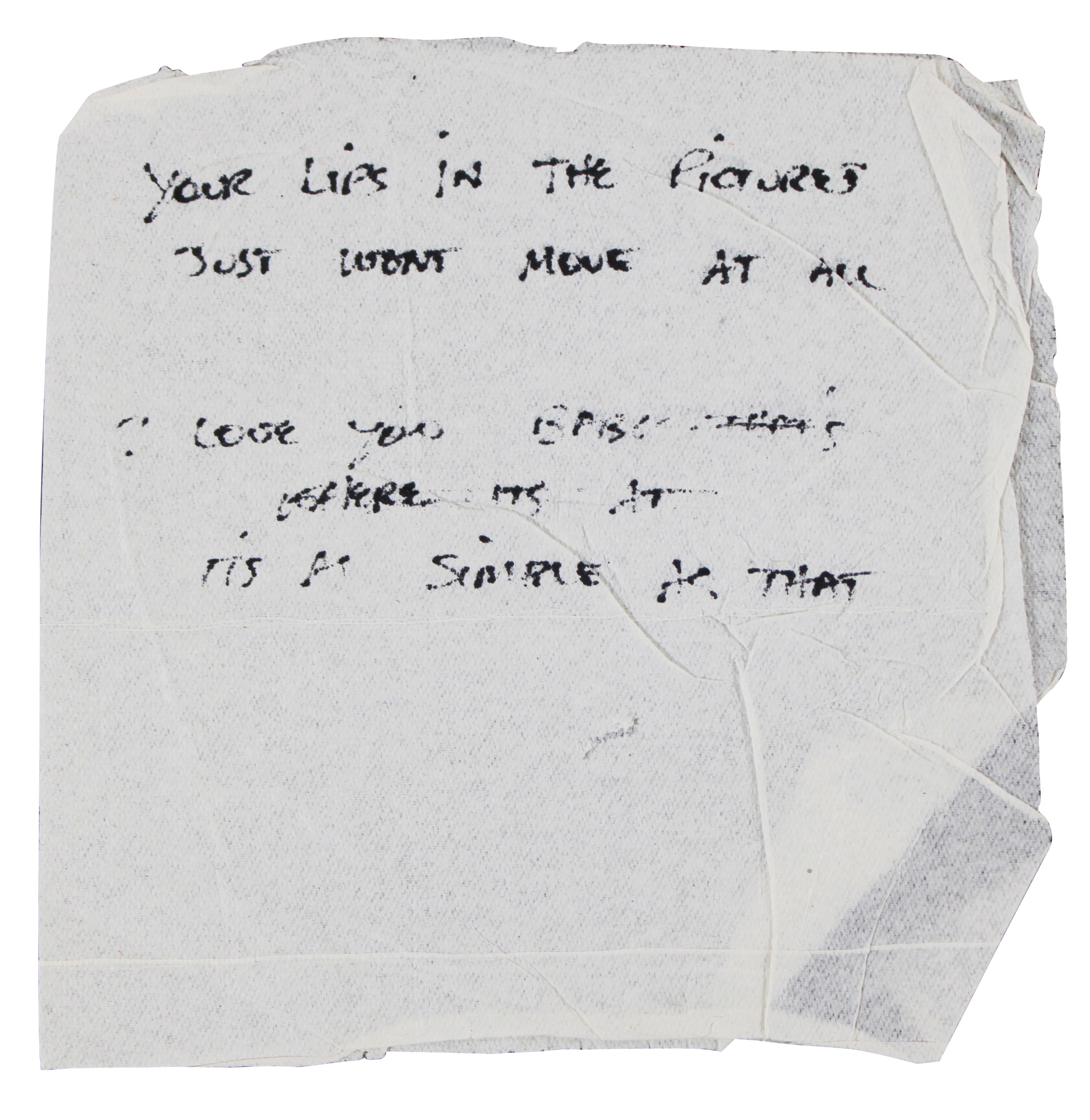 Stevie Ray Vaughan Authentic 4.75x5 Napkin w/ Handwritten Lyrics BAS #AE13213