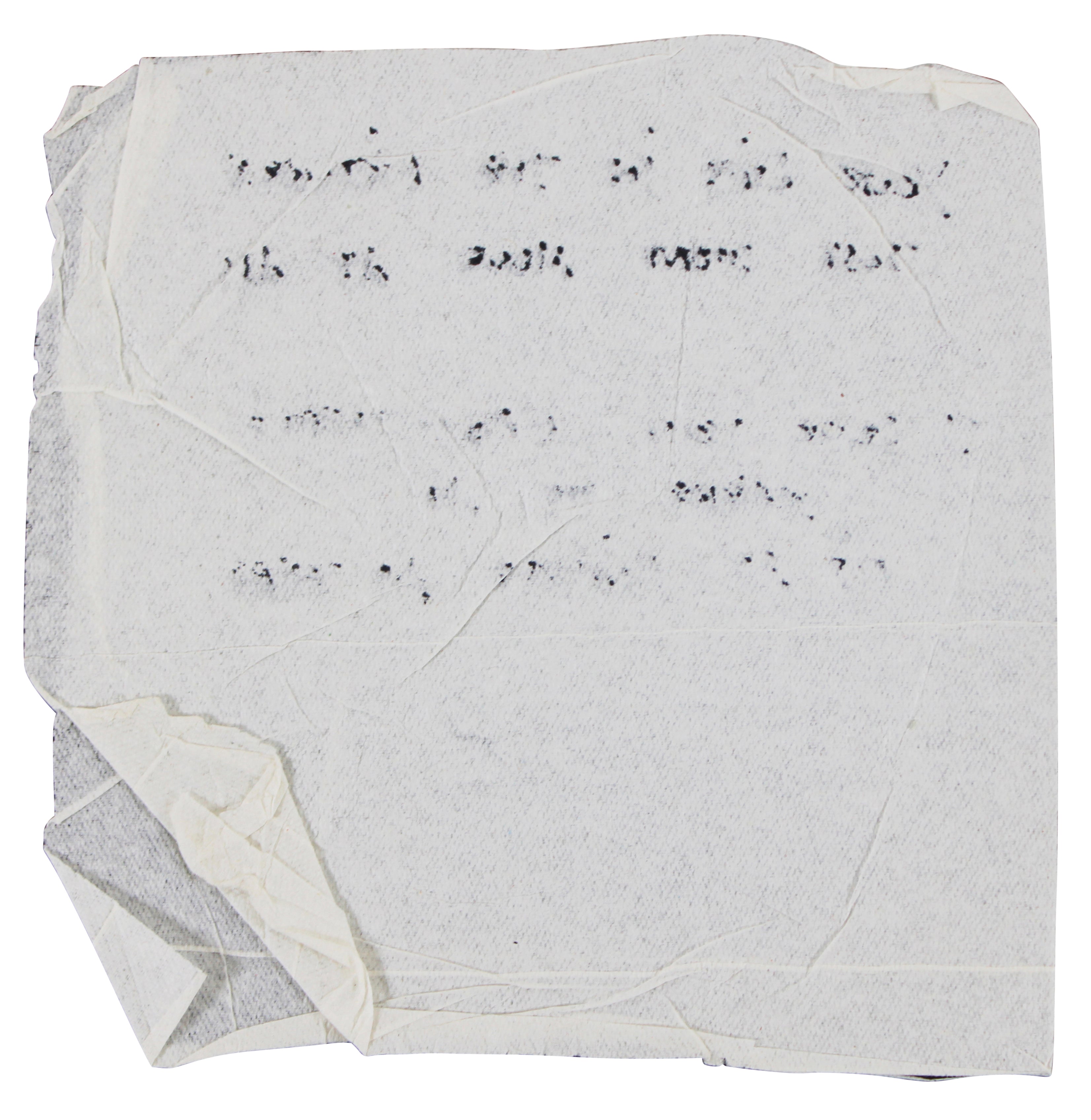 Stevie Ray Vaughan Authentic 4.75x5 Napkin w/ Handwritten Lyrics BAS #AE13213