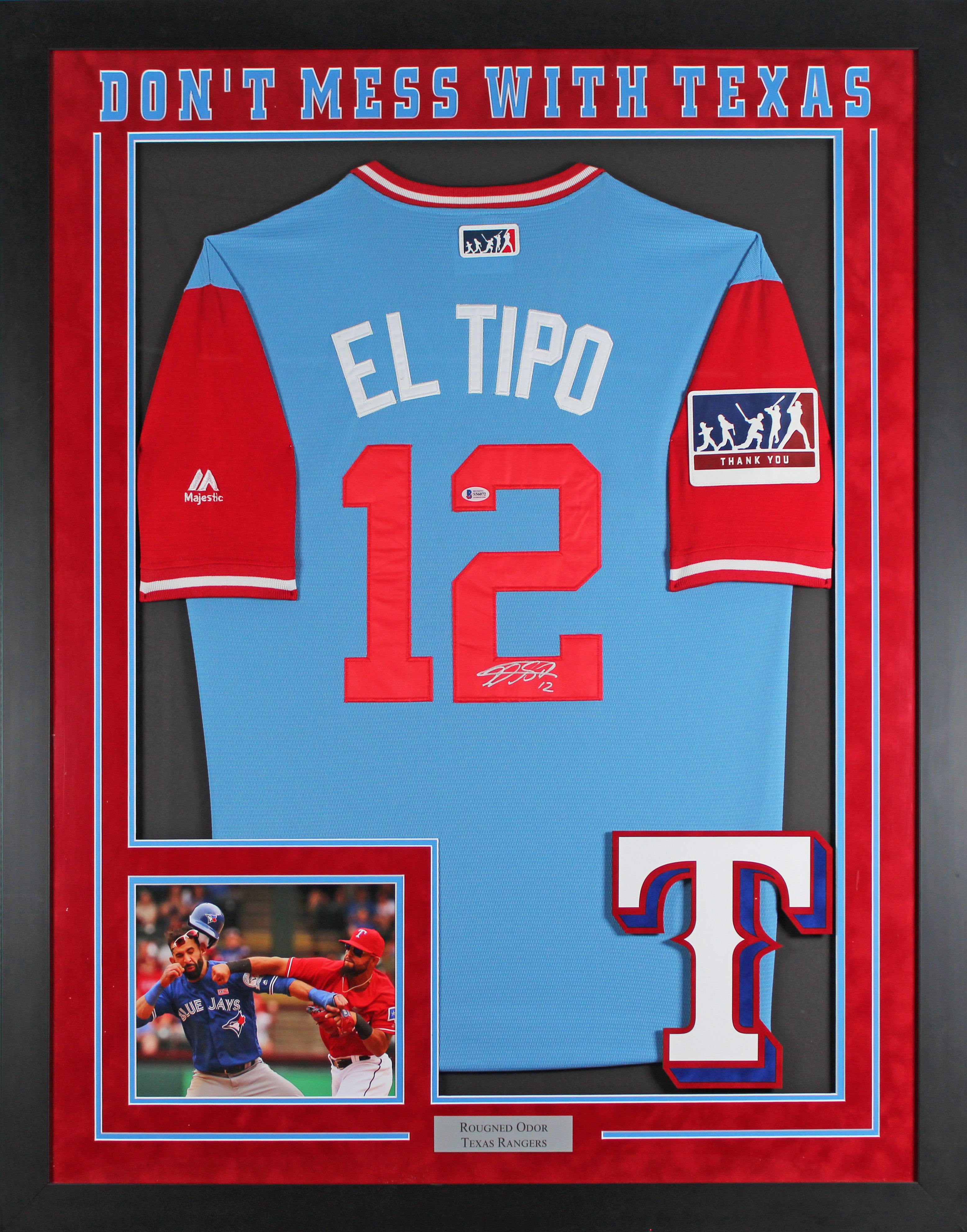 Rougned Odor Authentic Signed Blue El Tipo Pro Style Framed Jersey BAS #S56072