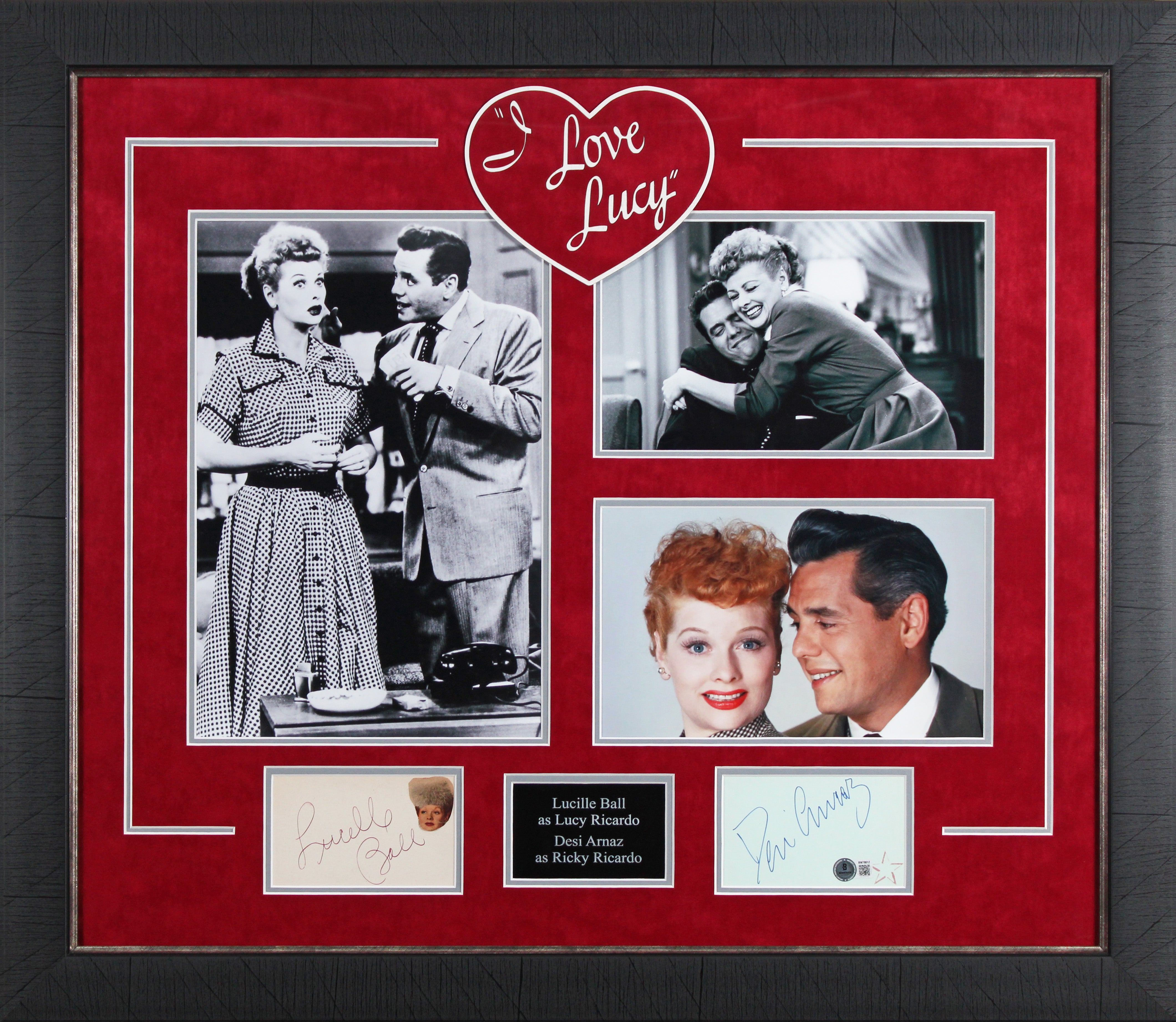 Lucille Ball & Desi Arnaz I Love Lucy Signed Index Card Framed Display BAS PSA