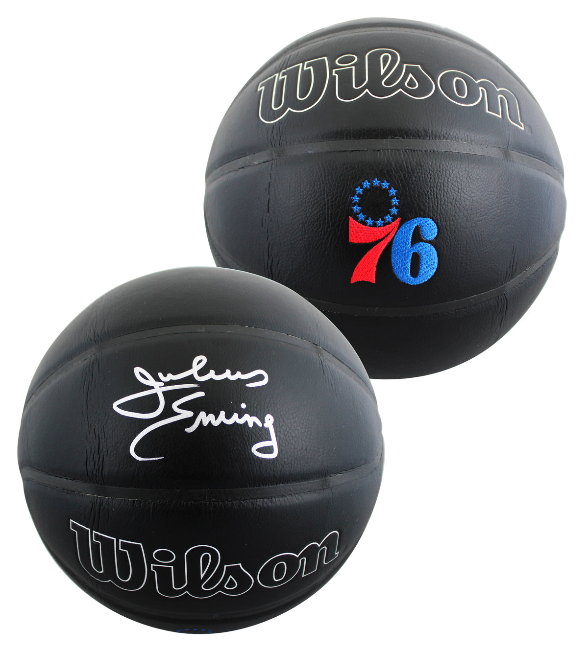 76ers Julius "Dr. J" Erving Authentic Signed Black Logo Basketball JSA Witness