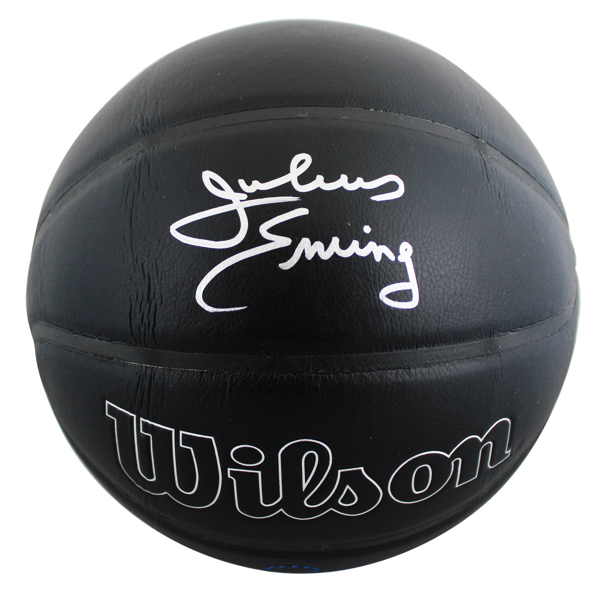 76ers Julius "Dr. J" Erving Authentic Signed Black Logo Basketball JSA Witness