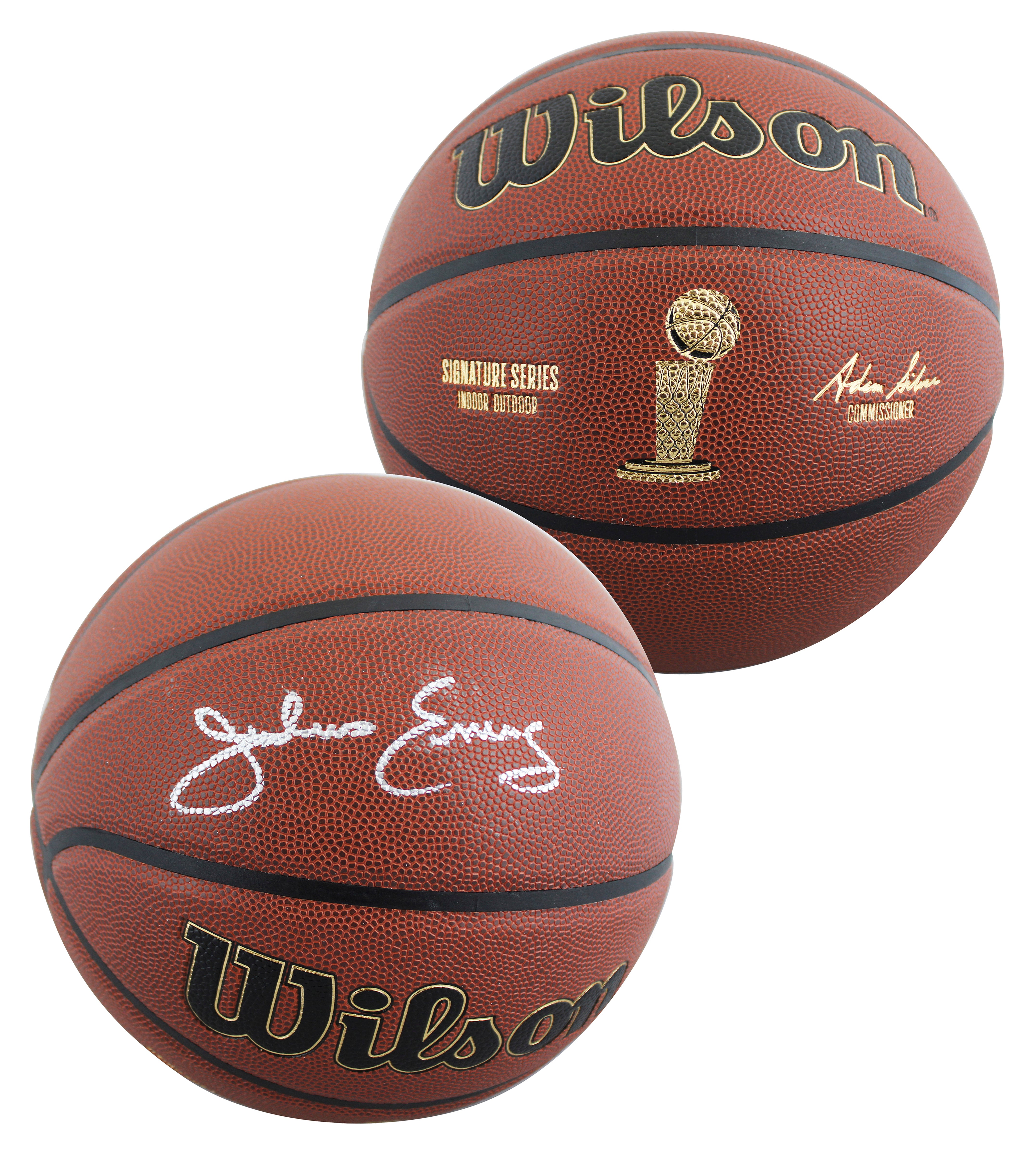 76ers Julius "Dr. J" Erving Signed Wilson Trophy Series Basketball JSA Witness