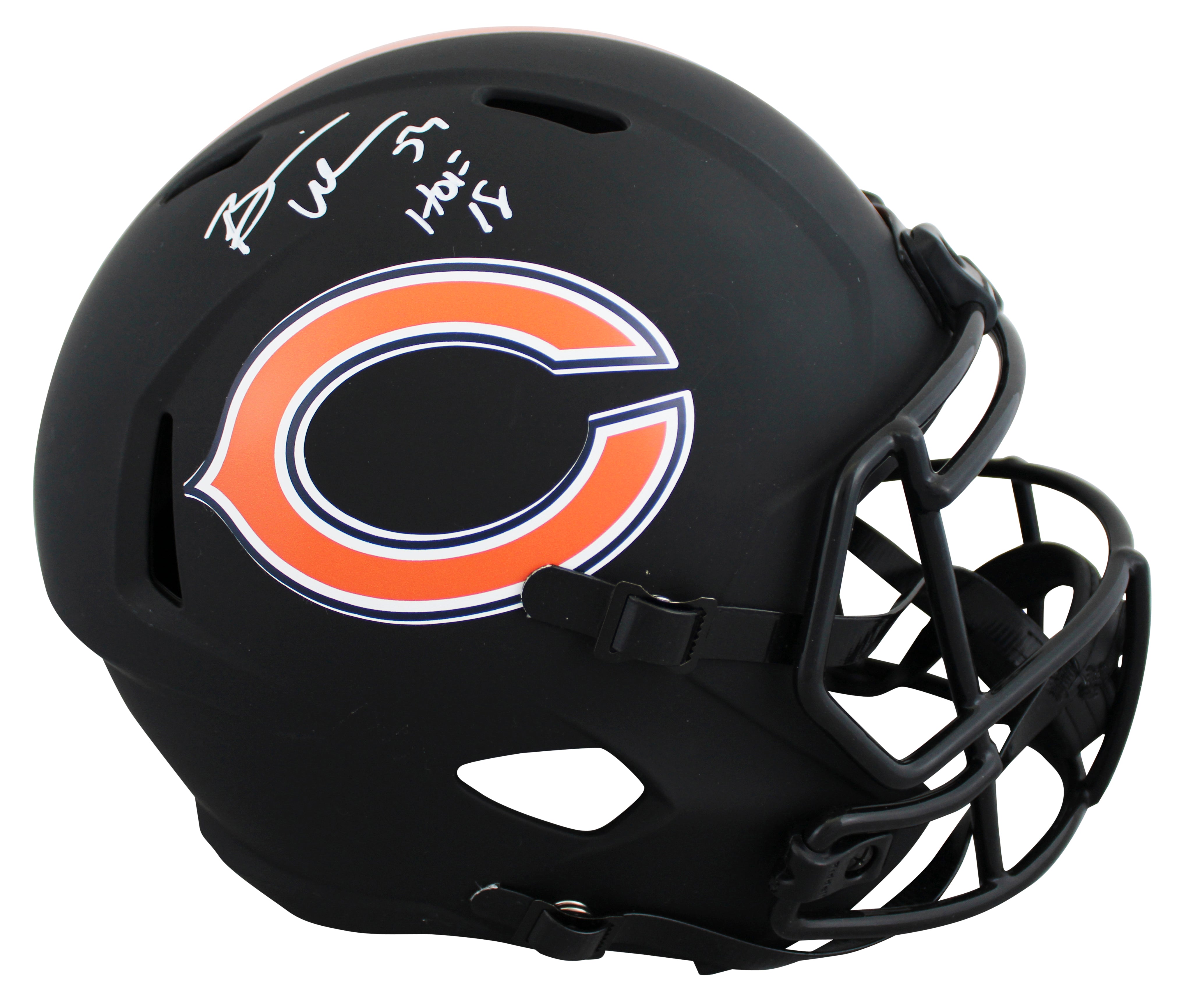 Bears Brian Urlacher "HOF" Signed F/S Matte Black Speed Rep Helmet BAS #W337759