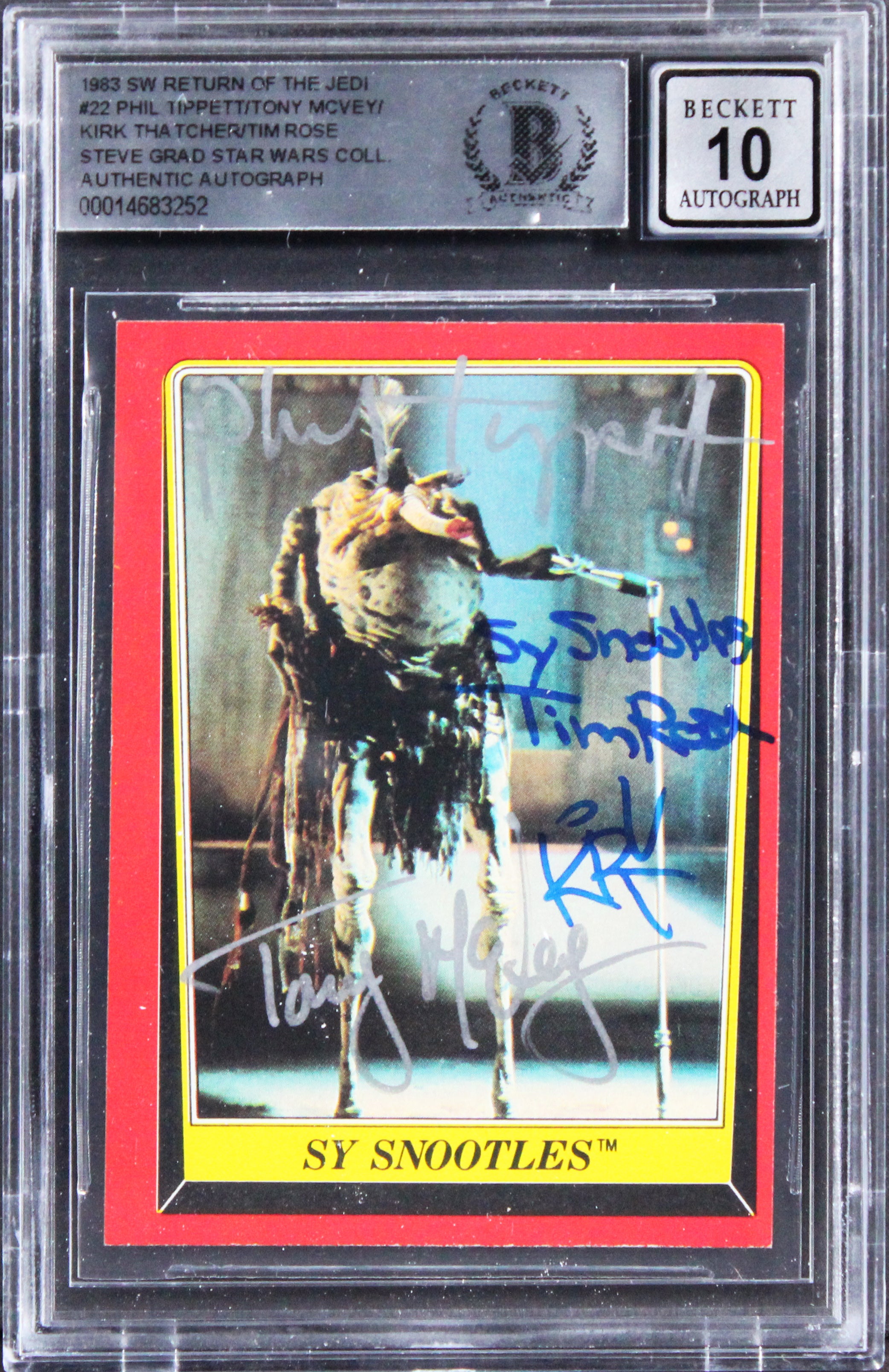 (4) Tippett, Rose, McVey +1 Signed 1983 Star Wars ROTJ #22 Card Auto 10 BAS Slab