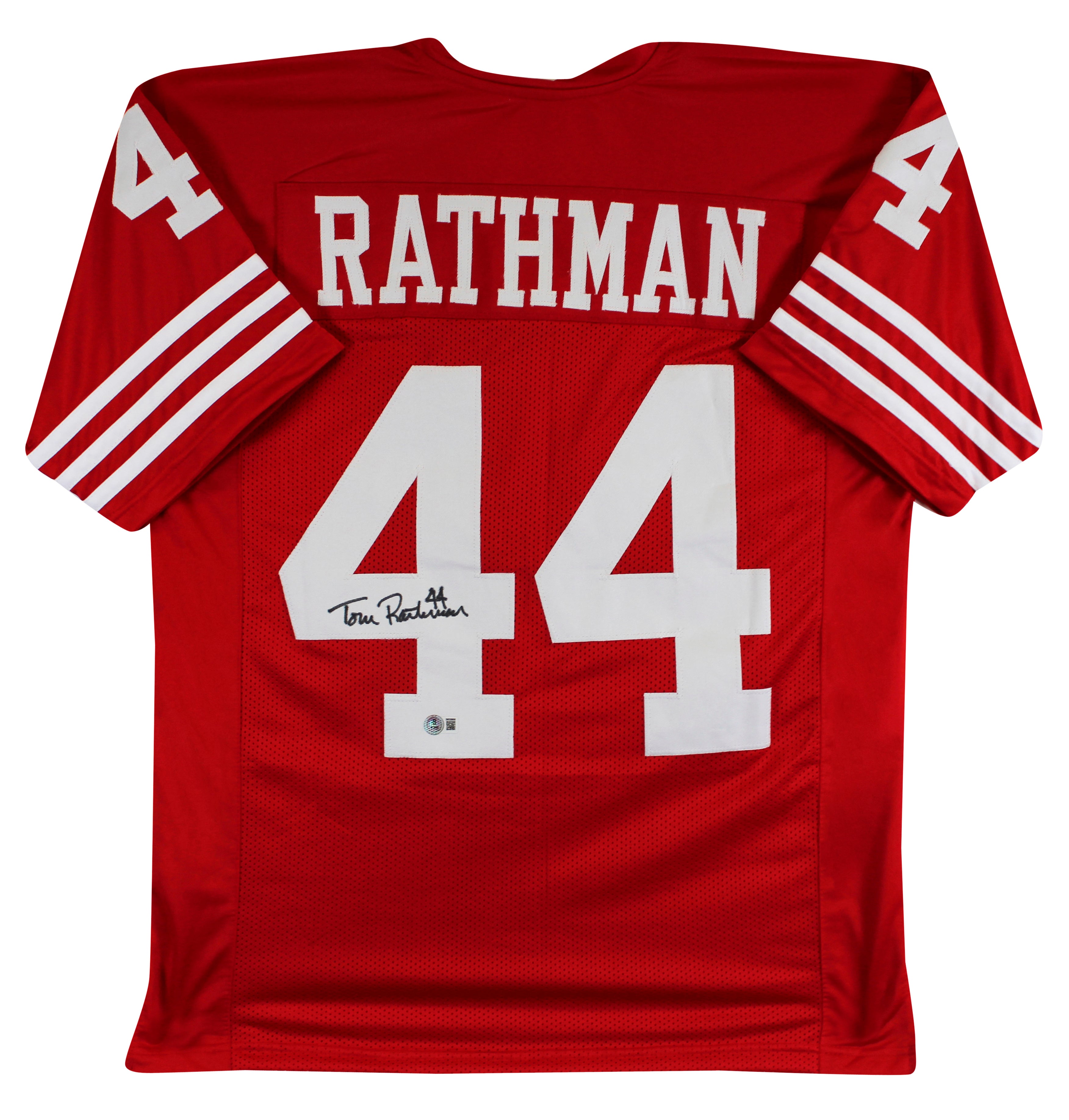 Tom Rathman Authentic Signed Red Pro Style Jersey Autographed BAS Witnessed