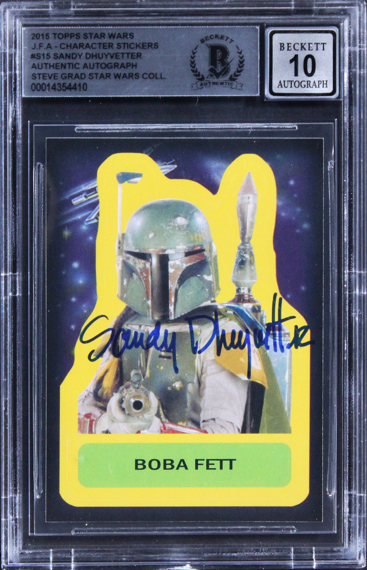 Sandy Dhuyvetter Signed 2015 Topps Star Wars Sticker #S15 Card Auto 10! BAS Slab