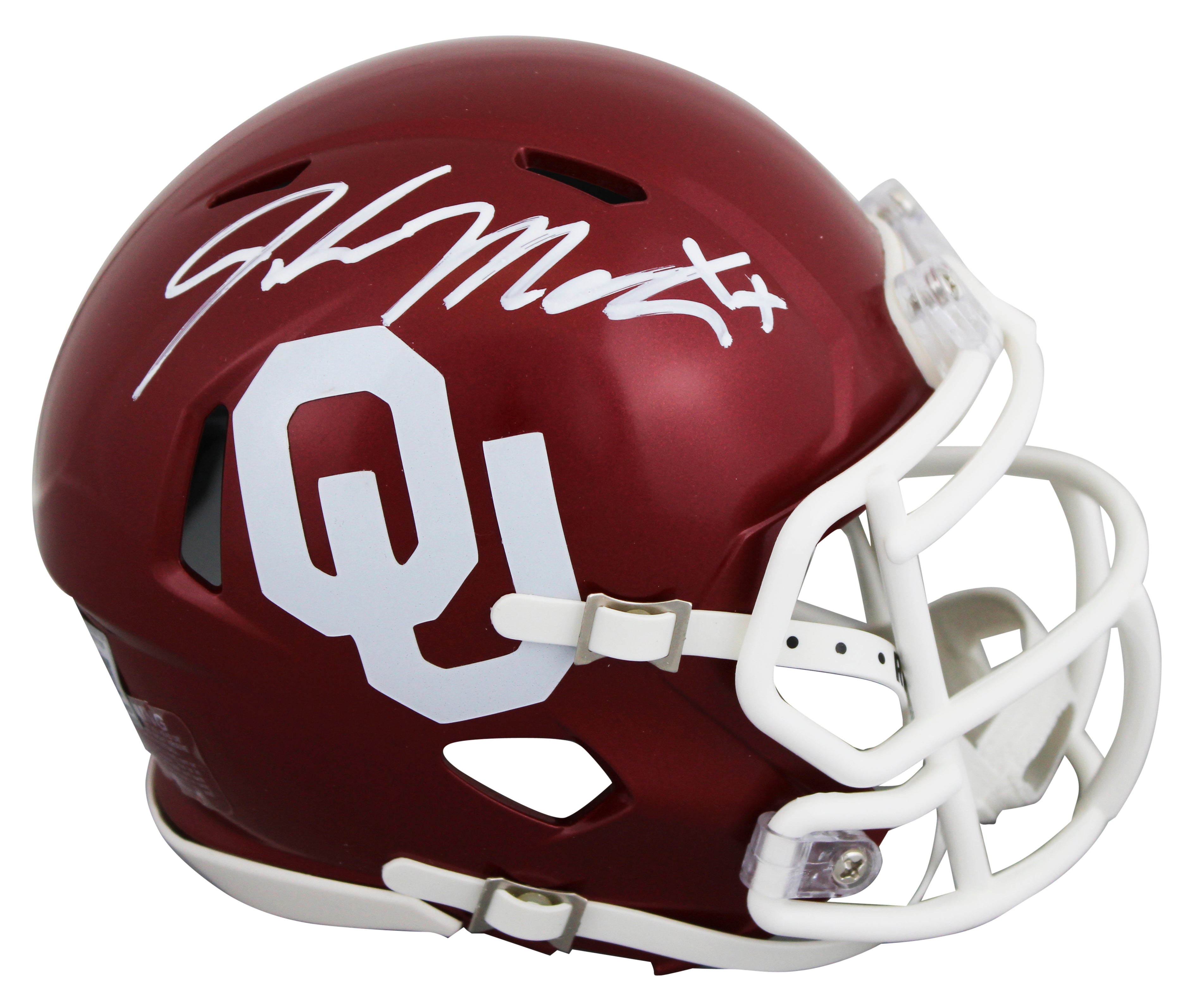 Oklahoma John Mateer Authentic Signed Speed Mini Helmet BAS Witnessed
