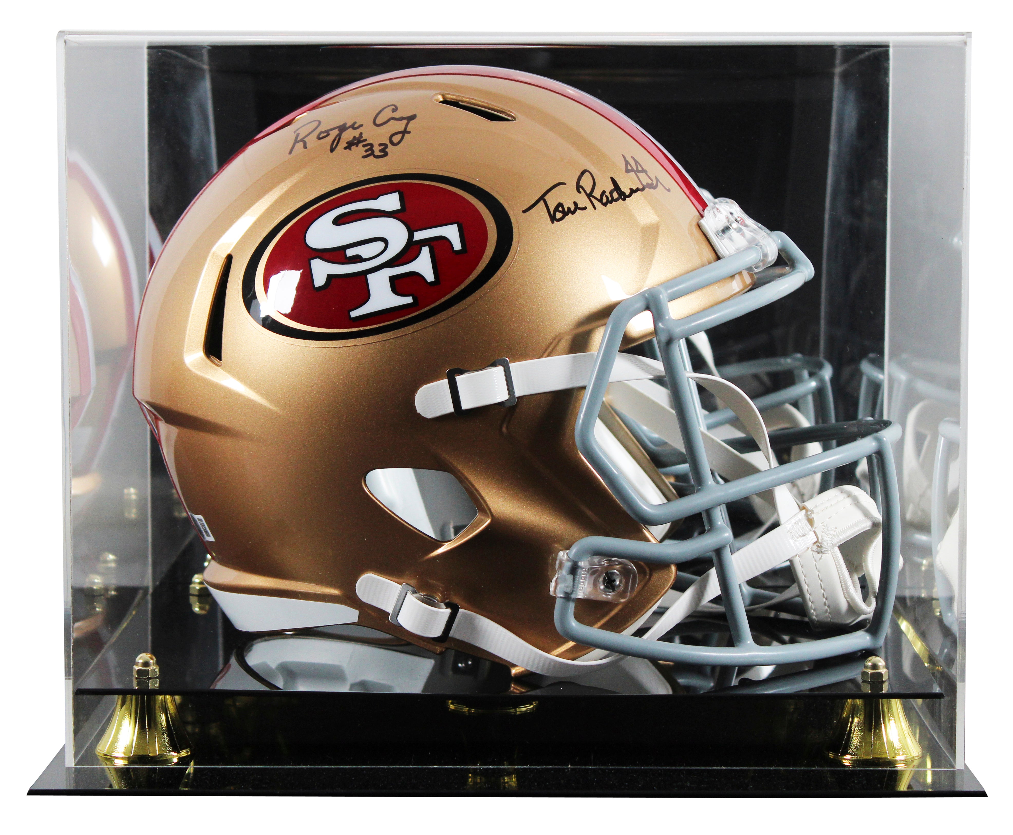 49ers Tom Rathman & Roger Craig Signed Full Size Speed Rep Helmet W/ Case BAS W