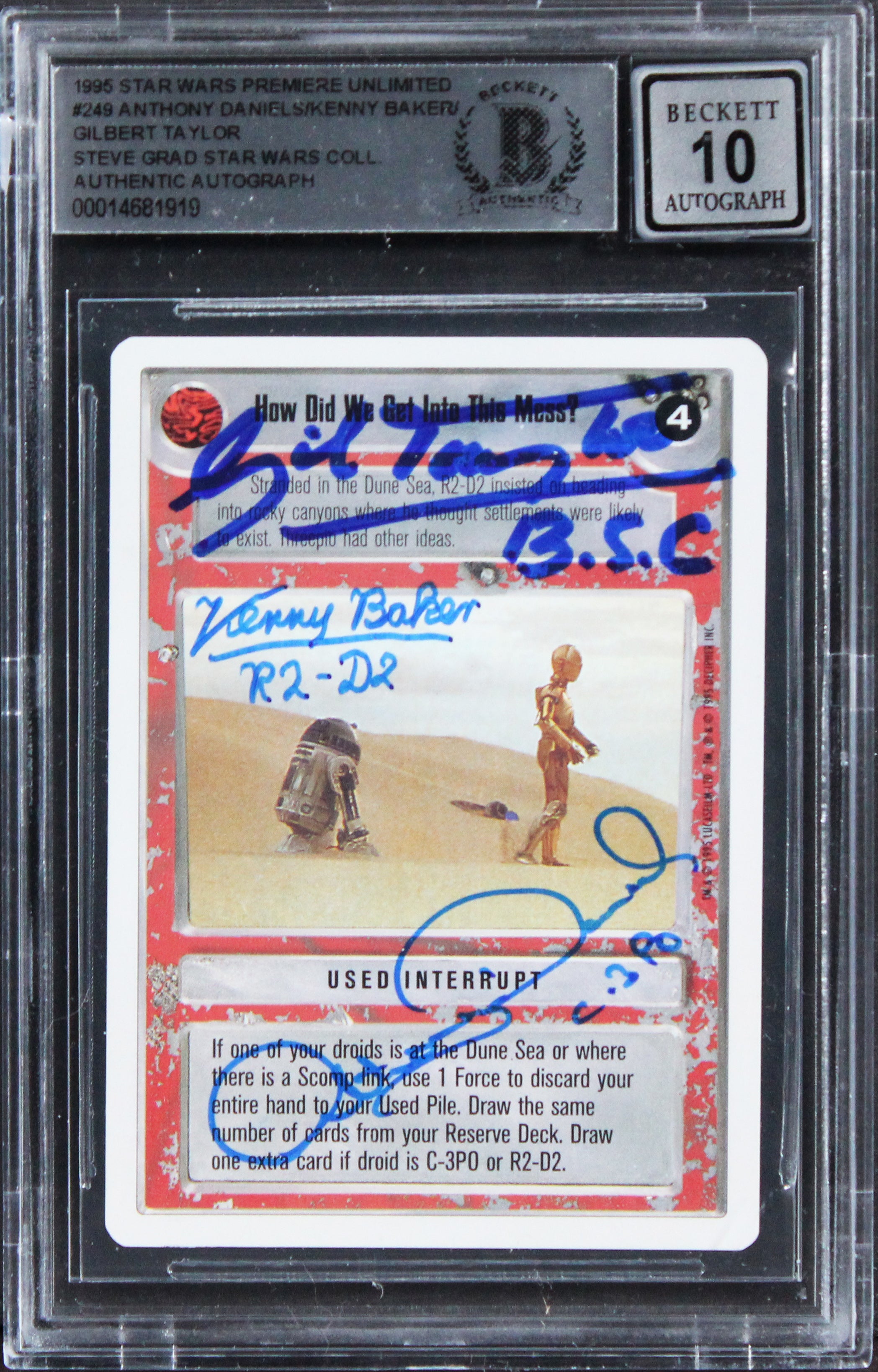 (3) Baker, Daniels +1 Signed 1995 Star Wars Prem Unl #249 Card Auto 10 BAS Slab