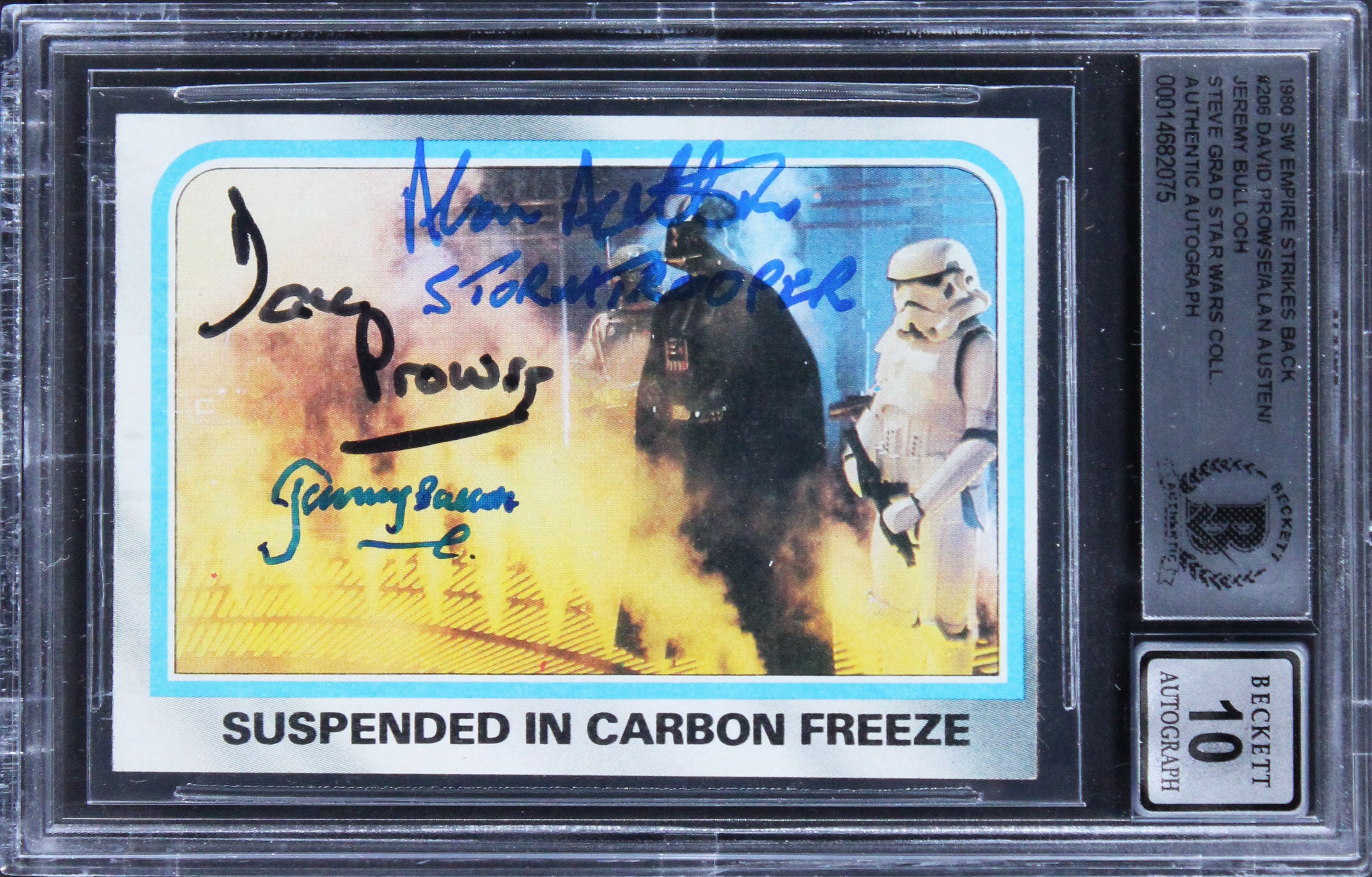 (3) Prowse, Bulloch +1 Signed 1980 Star Wars ESB #206 Card Auto 10! BAS Slabbed