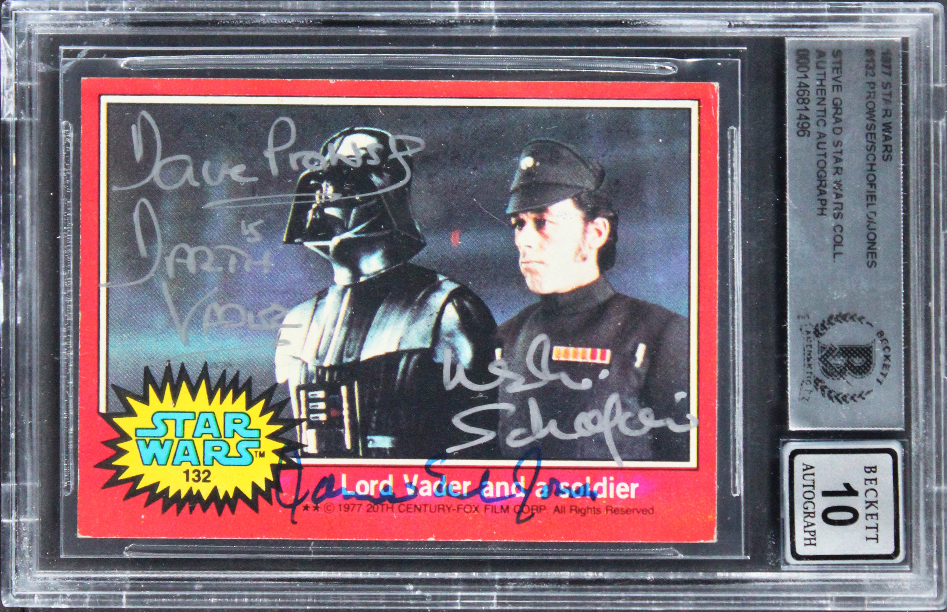 (3) Prowse, Jones, Schofiel Signed 1977 Star Wars #132 Card Auto 10! BAS Slab