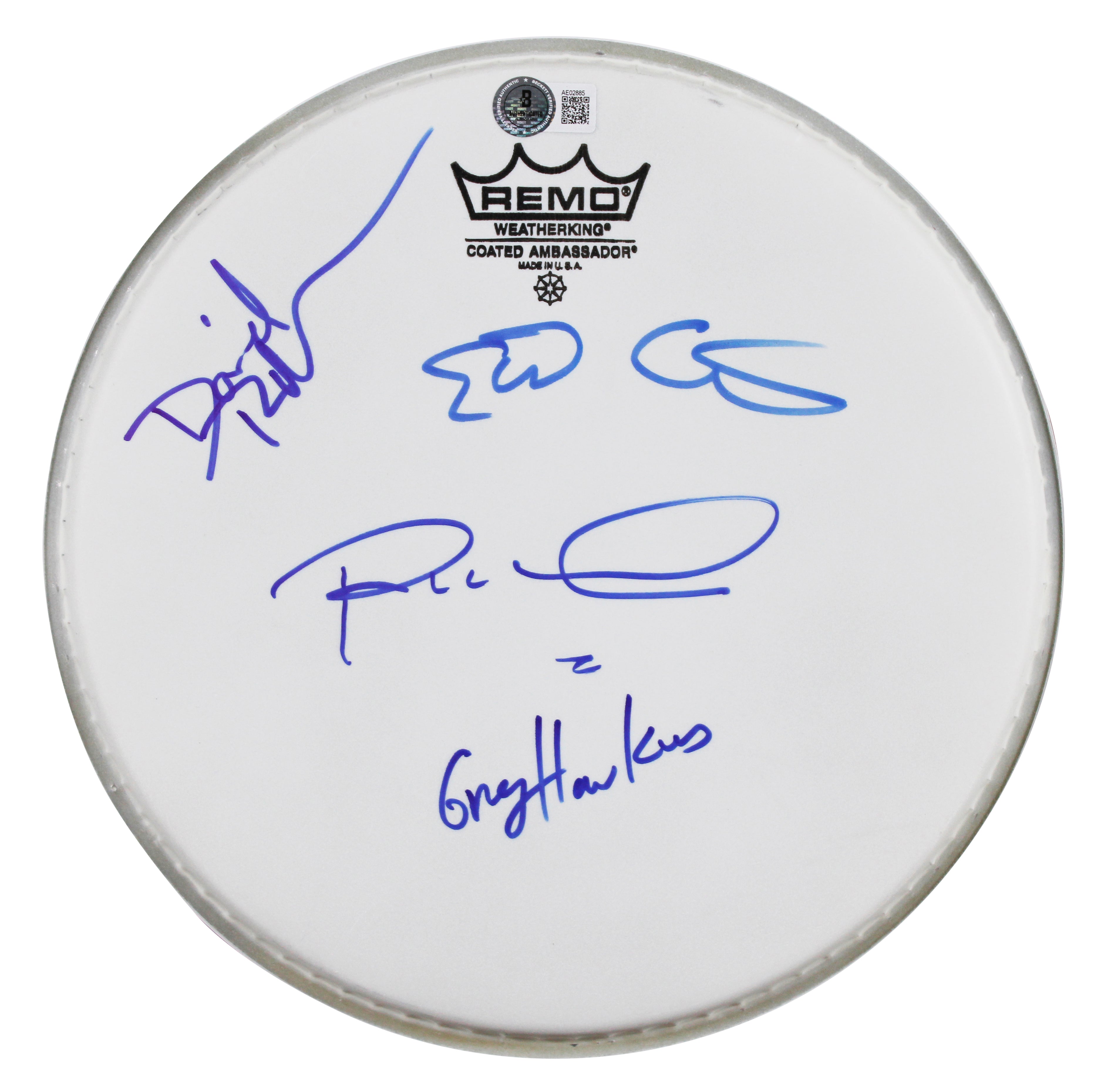 The Cars (4) Ocasek, Easton, Hawkes & Robinson Signed 10 Inch Drum Head BAS LOA