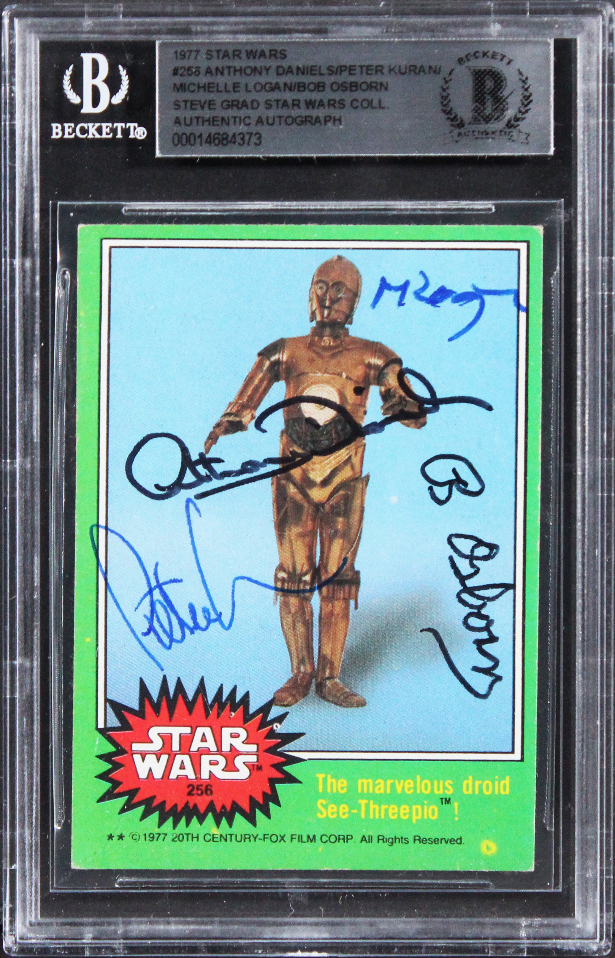 (4) Daniels, Kuran, Logan & Osborn Signed 1977 Star Wars #256 Card BAS Slabbed