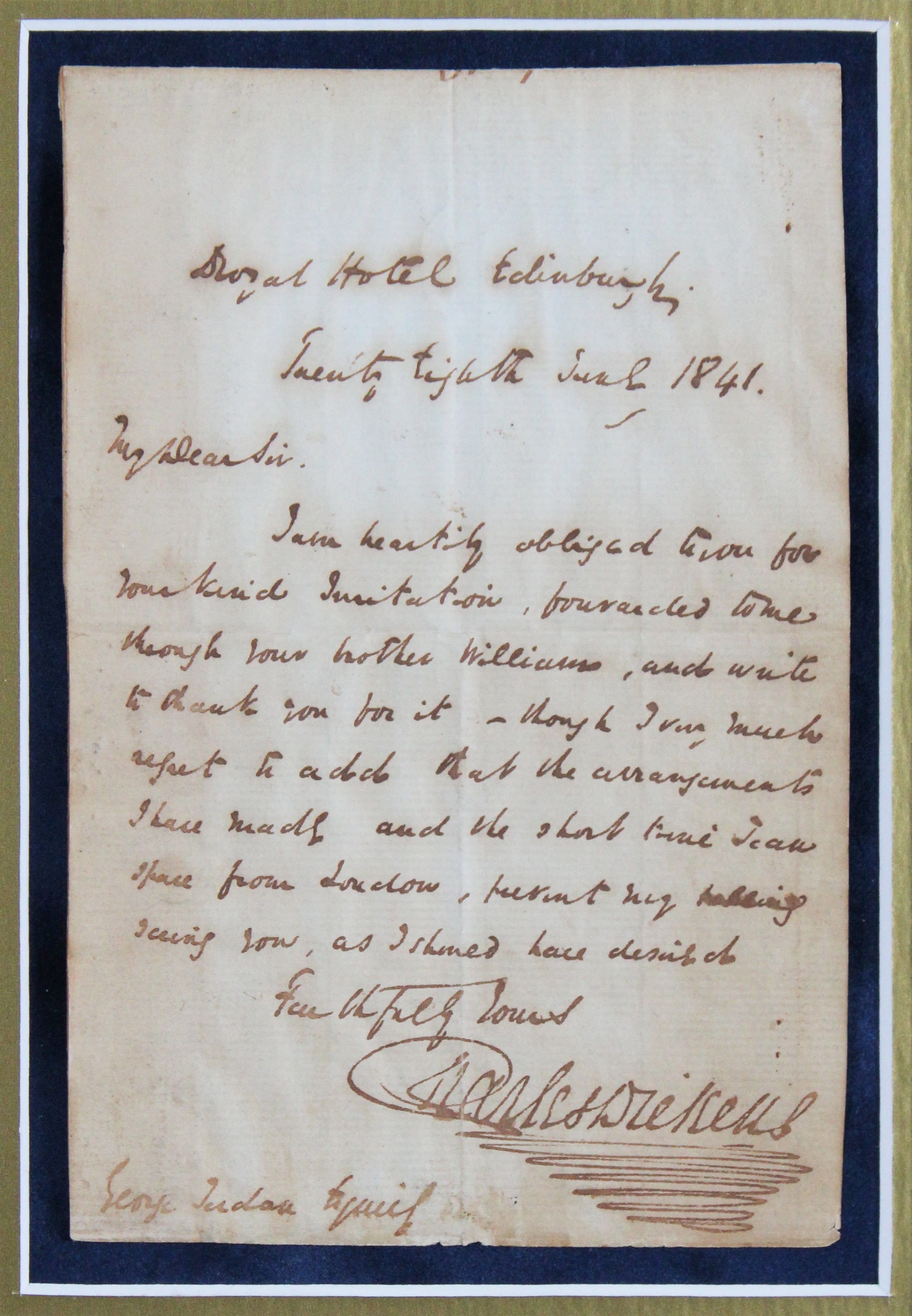 Charles Dickens Signed & Framed 4.5x7 1841 Handwritten Letter JSA #ZZ42360