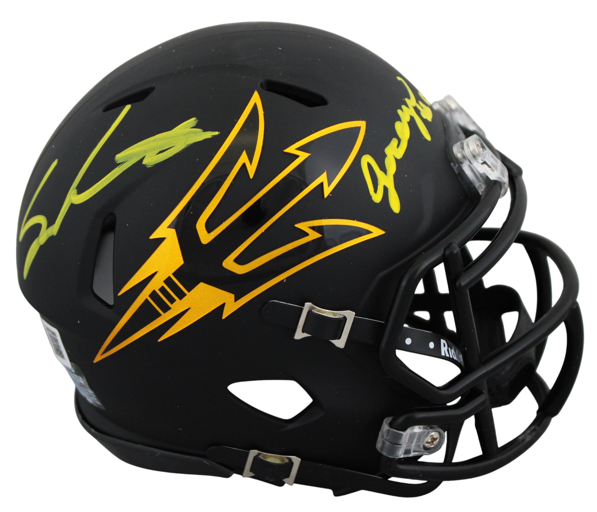 ASU Sam Leavitt & Jordyn Tyson Signed Black Speed Mini Helmet W/ Case BAS Wit