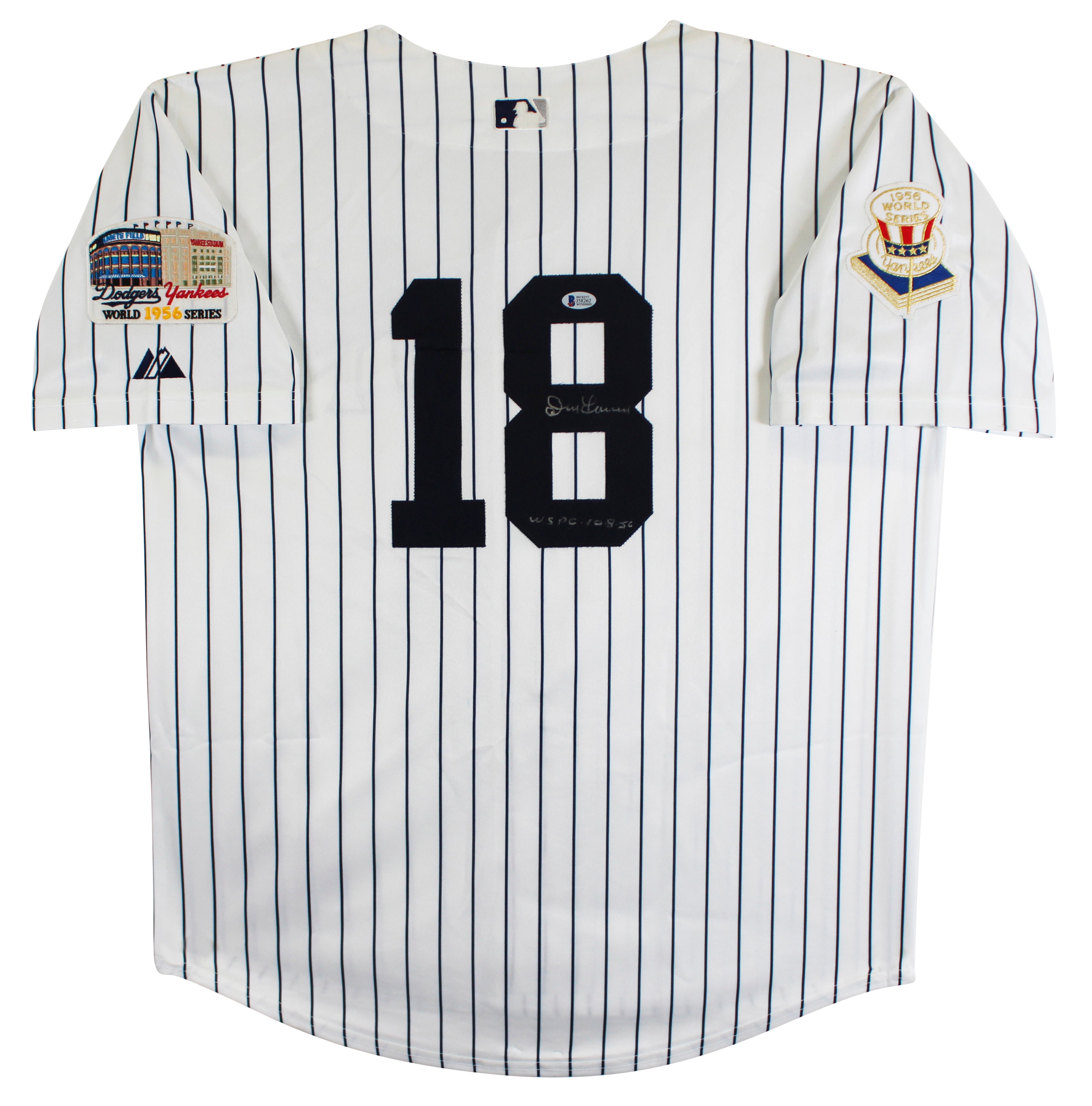Yankees Don Larsen "WSPG" Signed White Pinstripe Majestic Jersey BAS #J58262