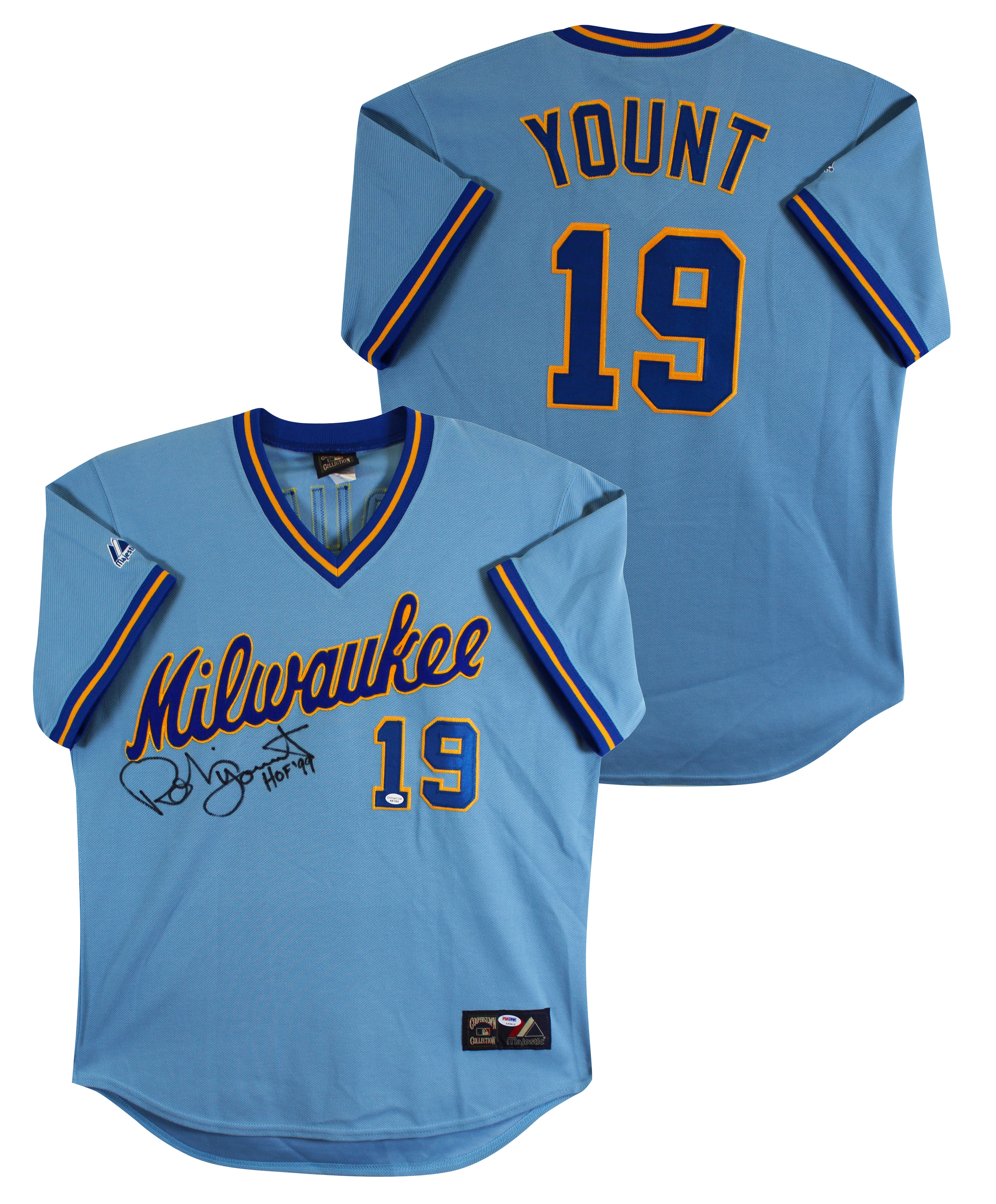 Brewers Robin Yount "HOF 99" Signed Blue Majestic CC Jersey PSA/DNA #L33415