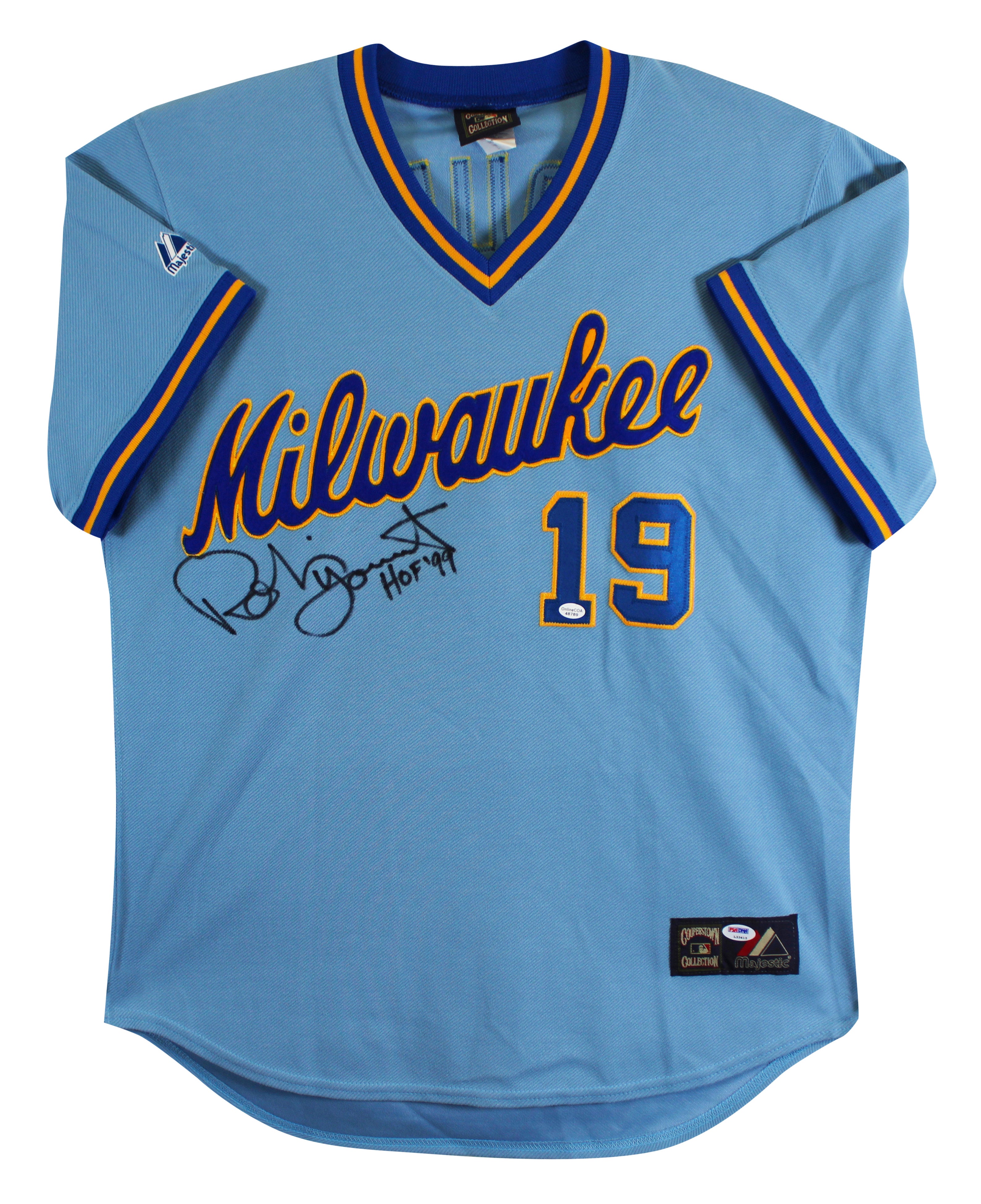 Brewers Robin Yount "HOF 99" Signed Blue Majestic CC Jersey PSA/DNA #L33415