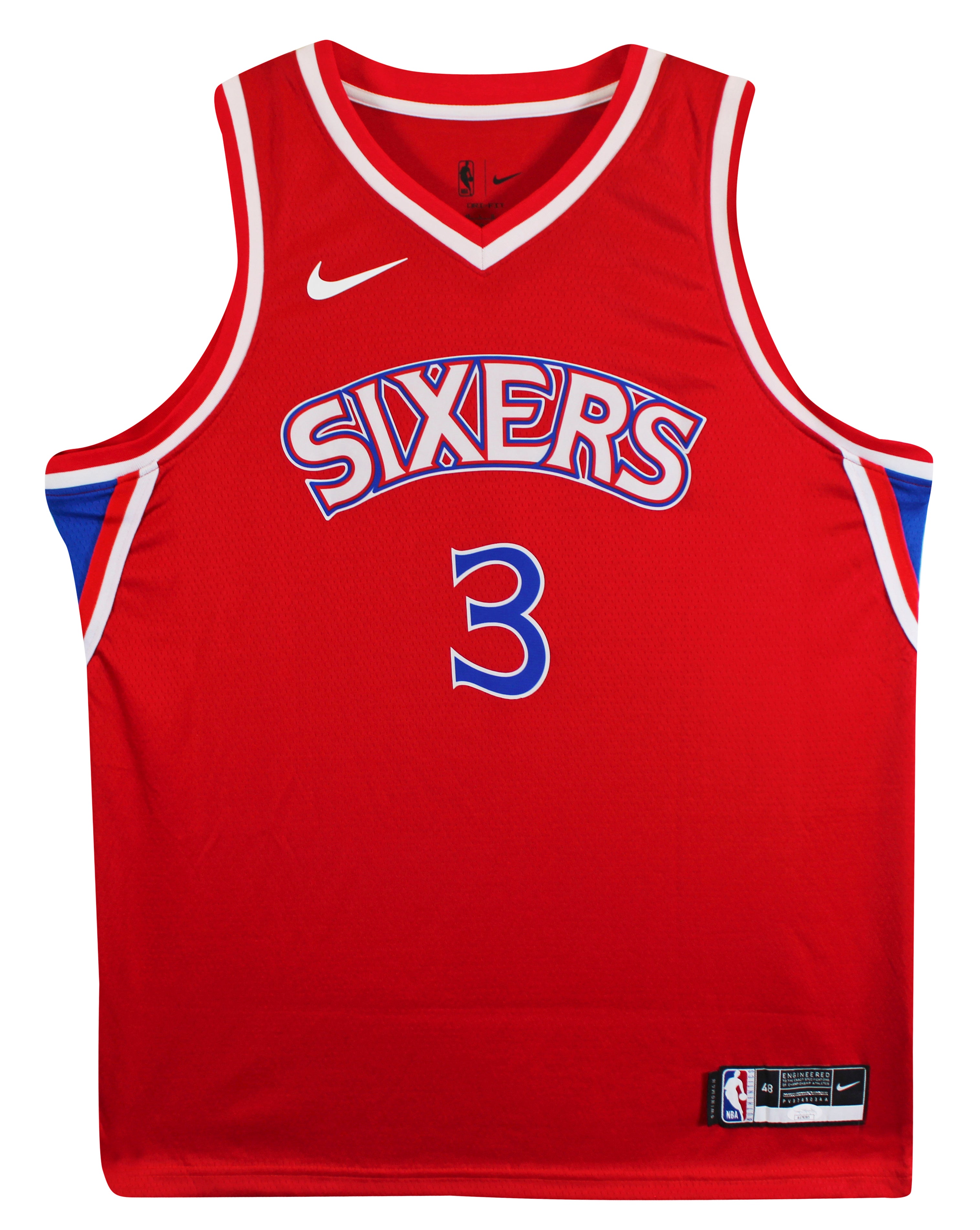 76ers Allen Iverson Signed Red Nike Jordan Swingman Jersey JSA #AU78385