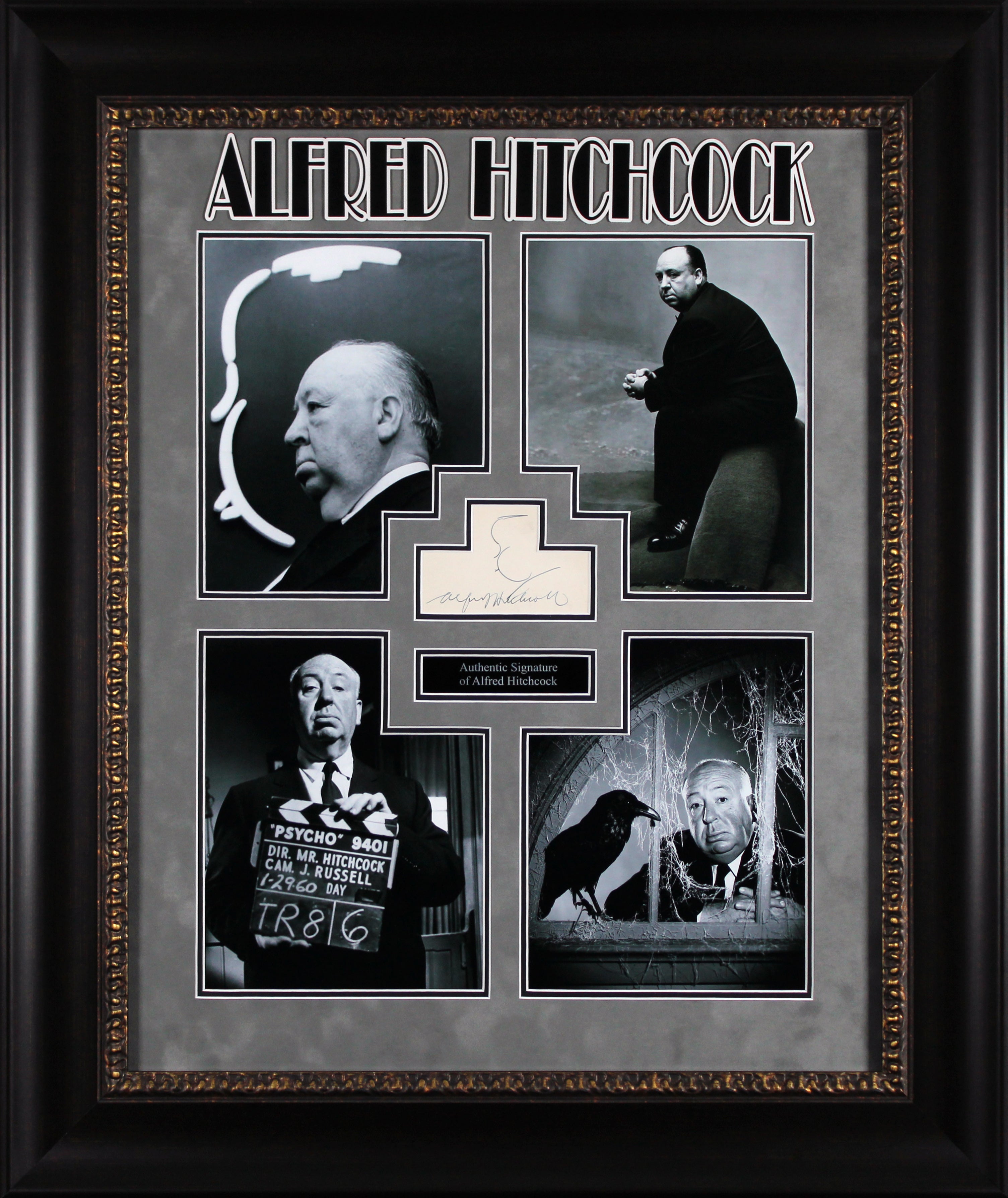 Alfred Hitchcock The Birds Signed & Framed Index w/ Self Portrait Sketch BAS LOA