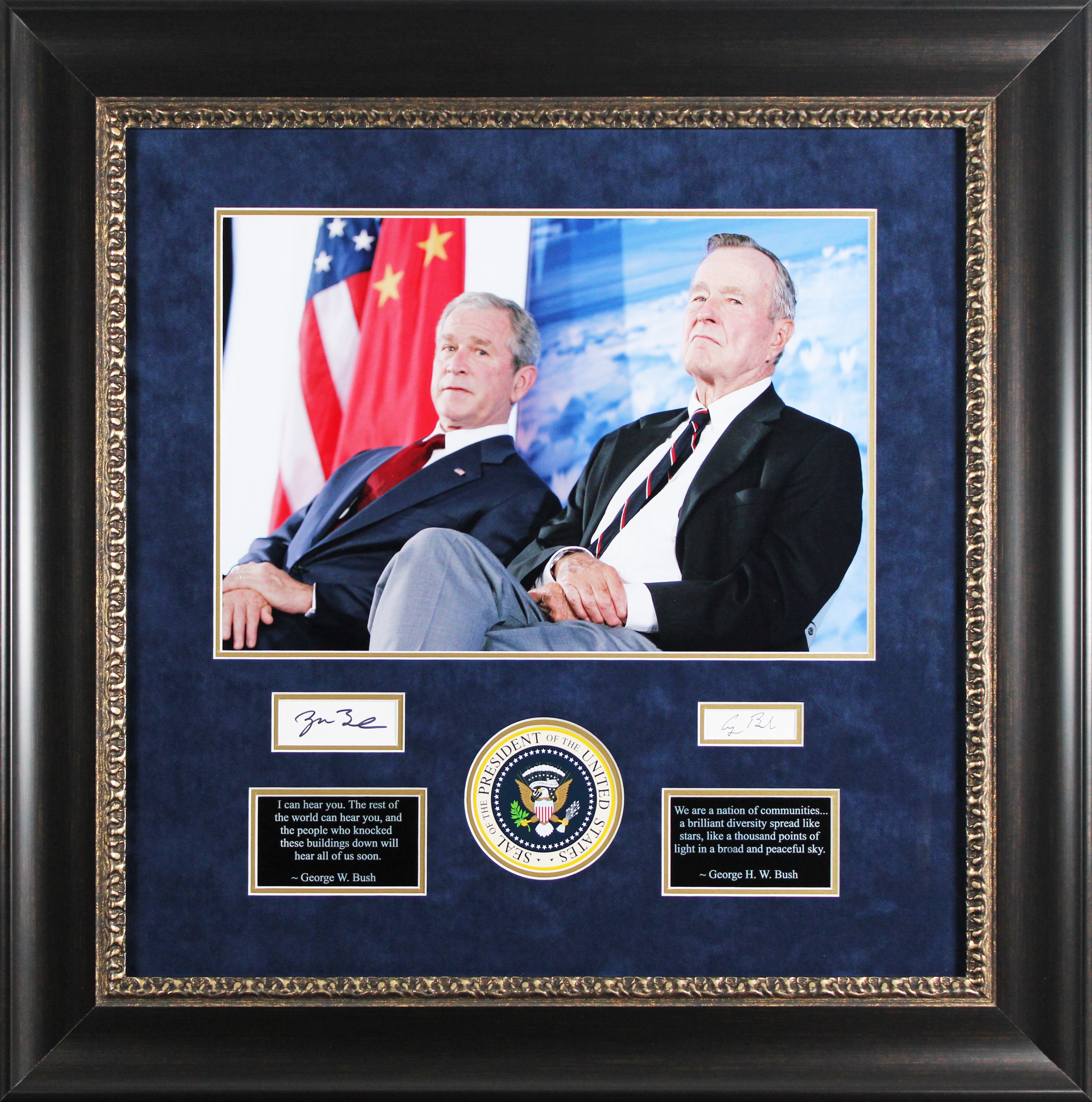 George H.W. Bush & George W. Bush Authentic Signed Framed Display BAS #AE13929