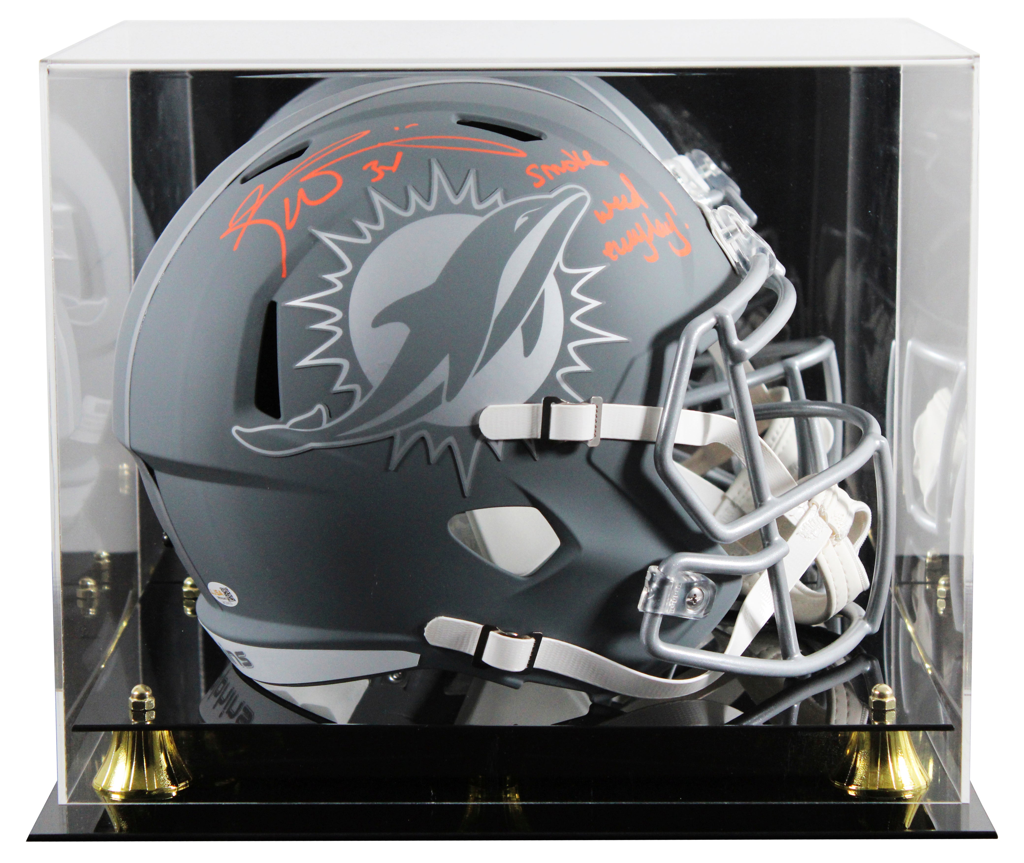 Dolphins Ricky Williams "SWE" Signed Slate F/S Speed Rep Helmet W/ Case JSA Wit