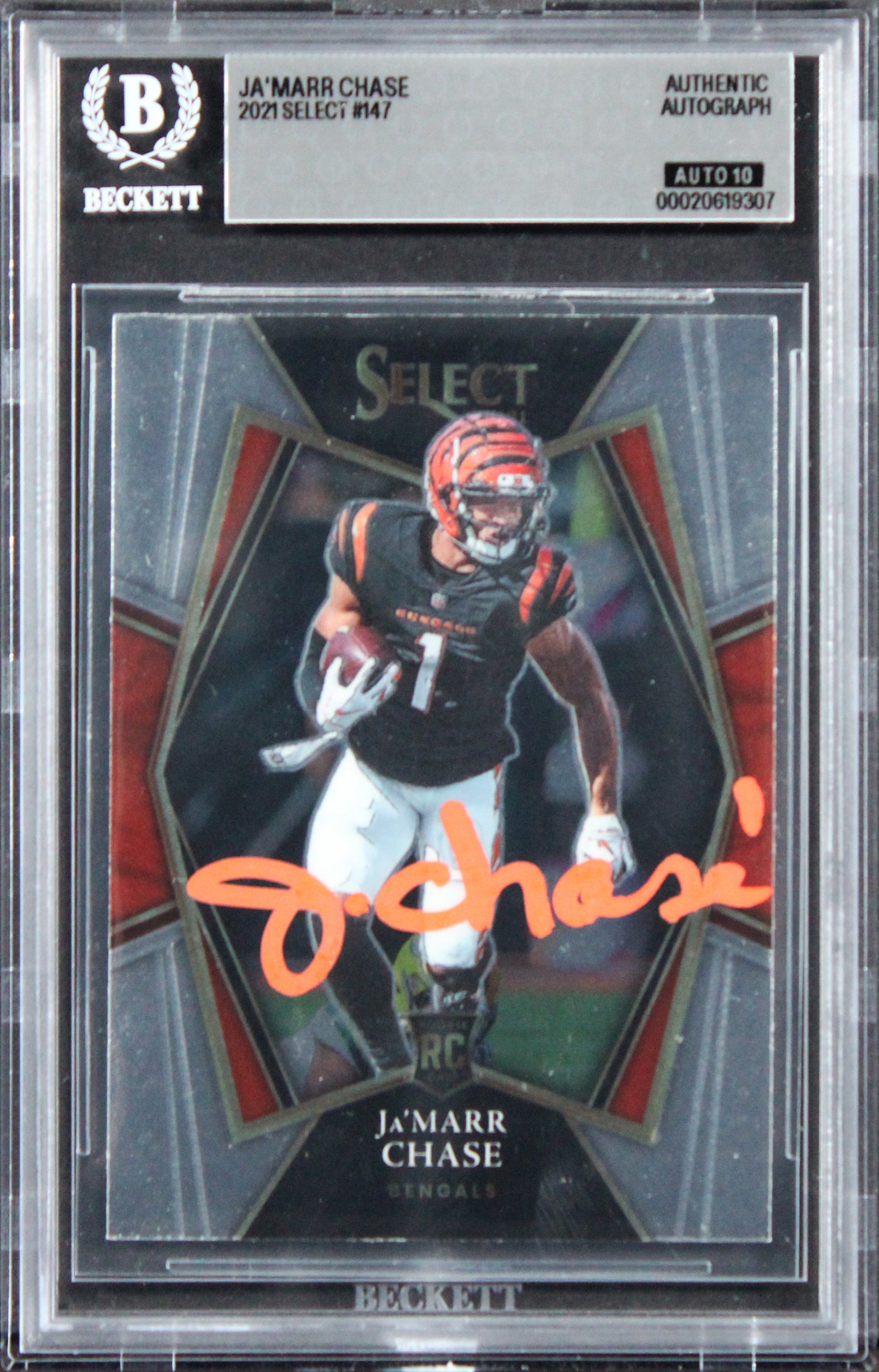 Bengals Ja'Marr Chase Signed 2021 Select #147 Rookie Card Auto 10! BAS Slabbed