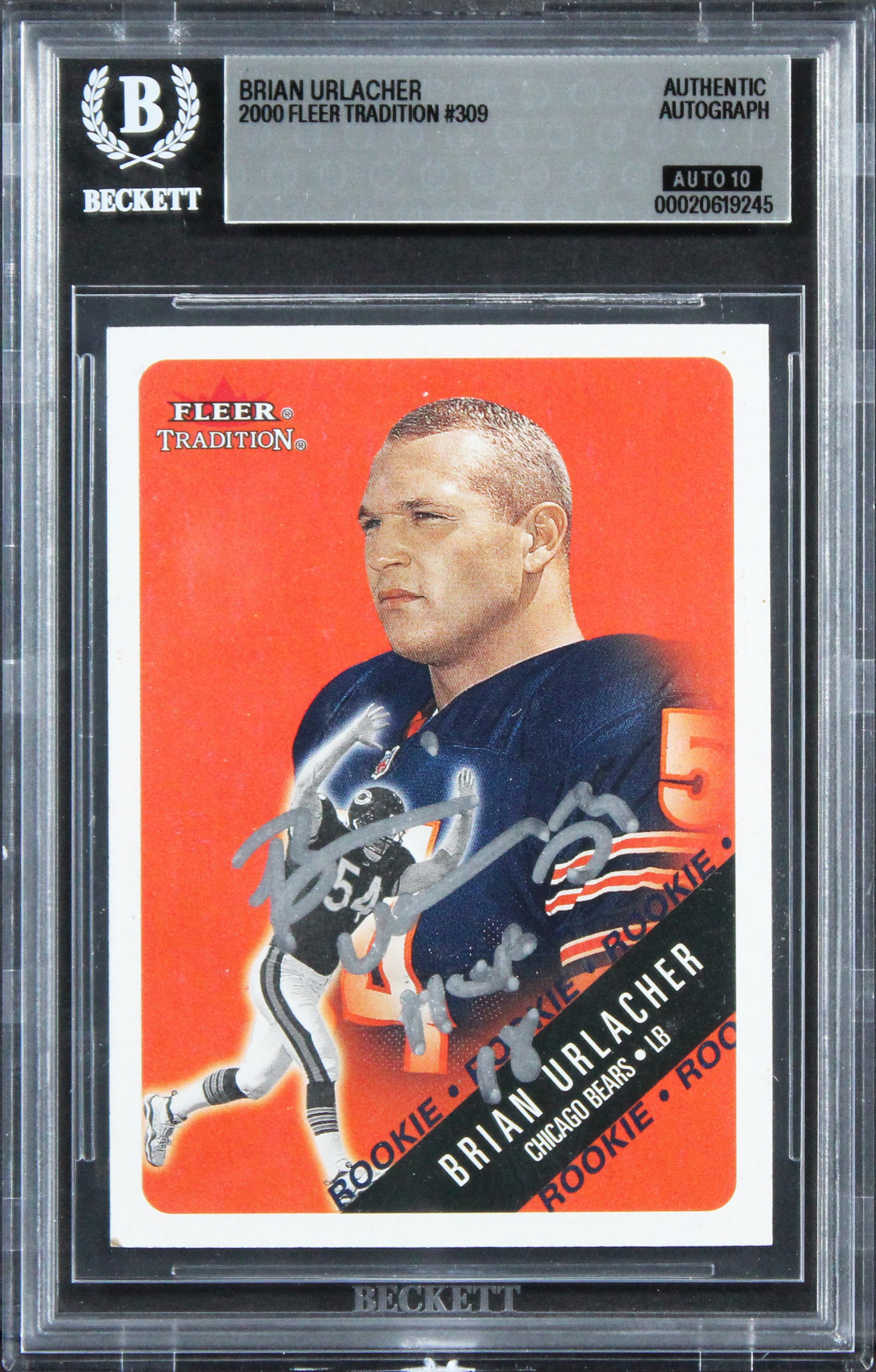 Bears Brian Urlacher "HOF 18" Signed 2000 Fleer #309 RC Card Auto 10 BAS Slabbed