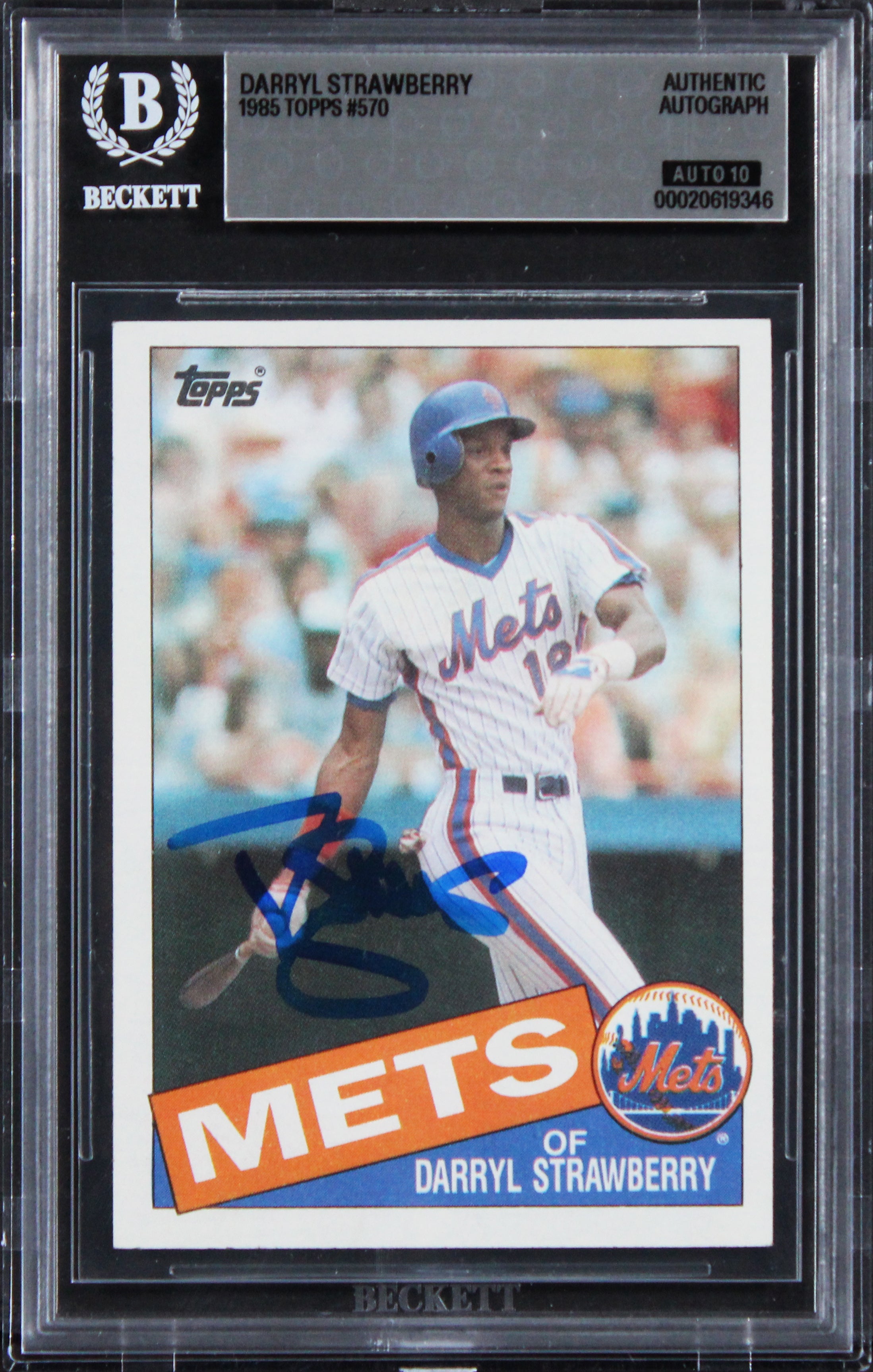 Mets Darryl Strawberry Signed 1985 Topps #570 Card Auto Grade GM 10! BAS Slabbed