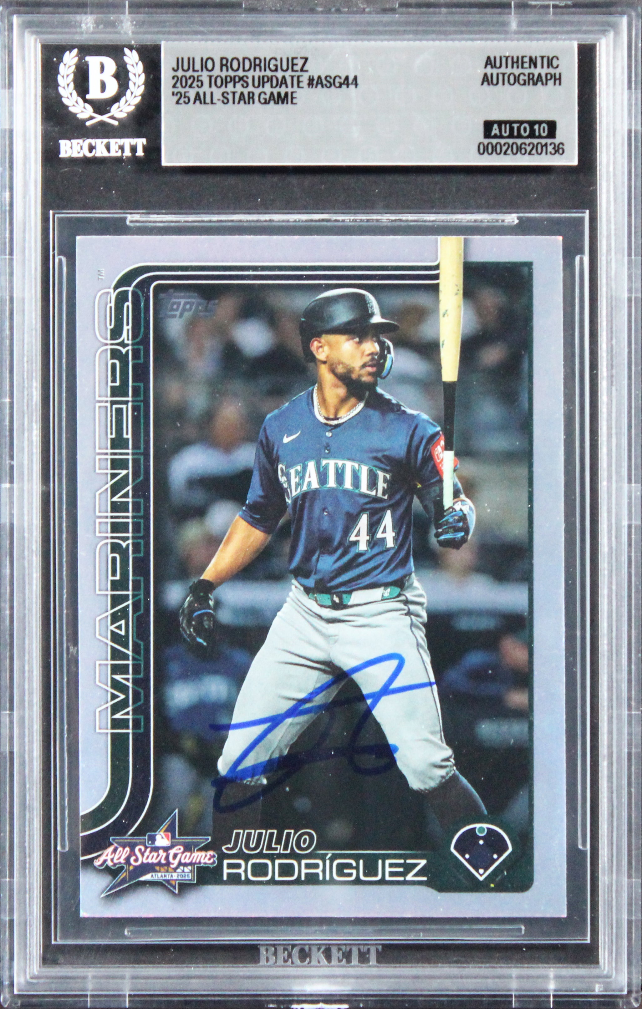 Mariners Julio Rodriguez Signed 2025 Topps Update #ASG44 Card Auto 10! BAS Slab