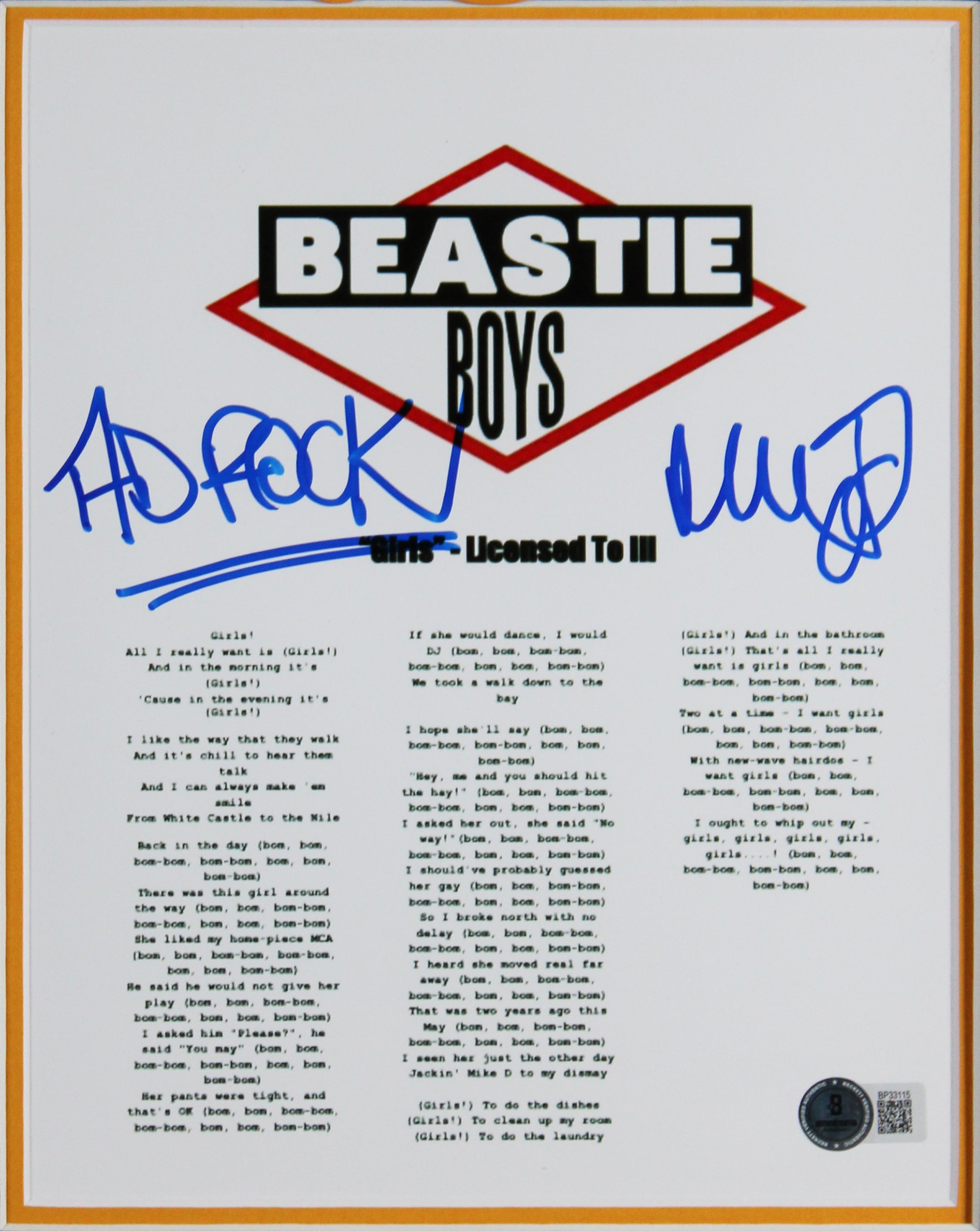 The Beastie Boys (3) MCA, Ad-Rock & Mike D Signed Framed Photo Display BAS PSA