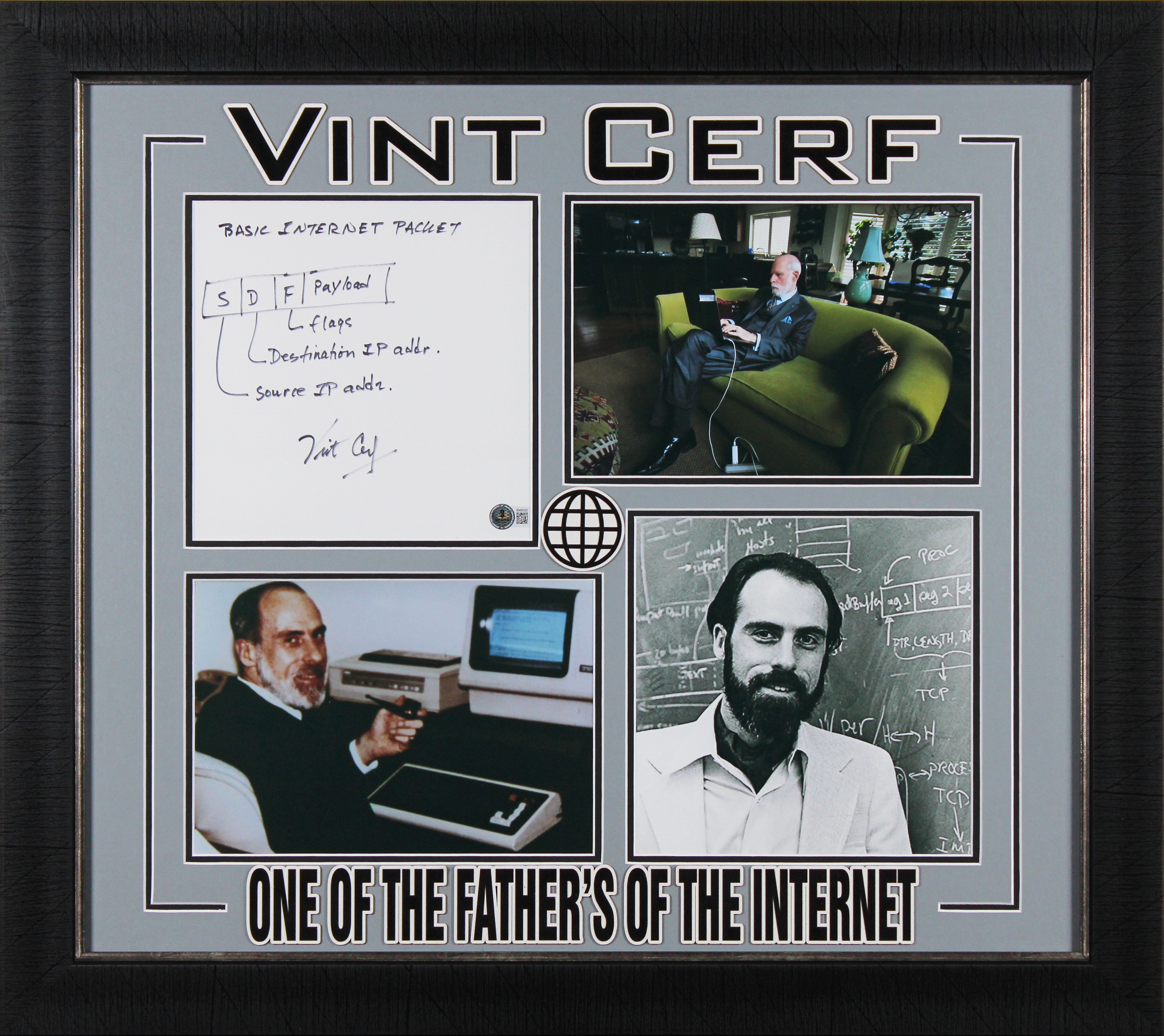 Vint Cerf Authentic Signed & Framed 8x8 TCP/IP Protocols Sketch BAS #BN06329