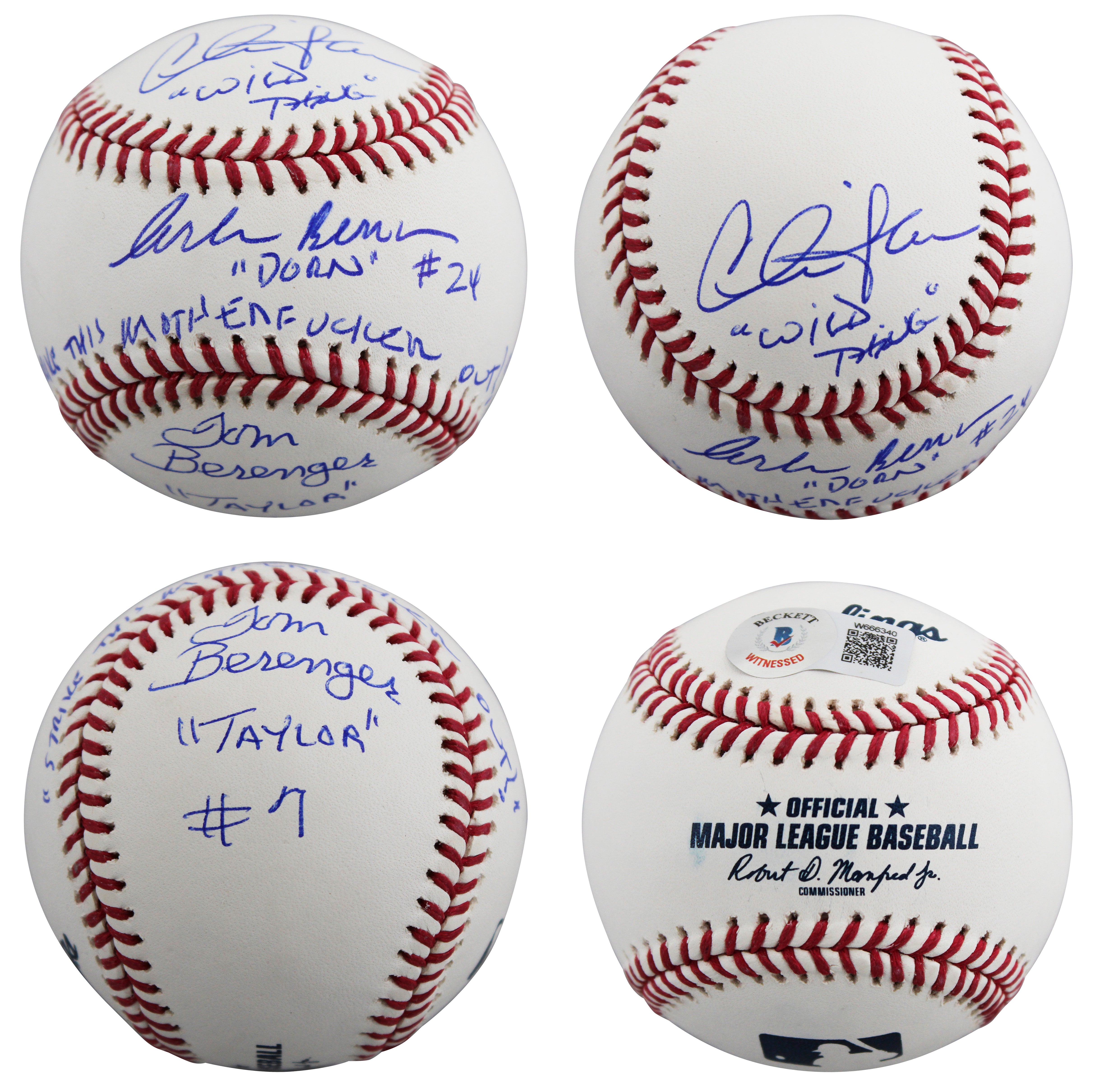 Major League (3) Sheen, Berenger & Bernsen w/ Insc Signed Oml Baseball BAS Wit 1