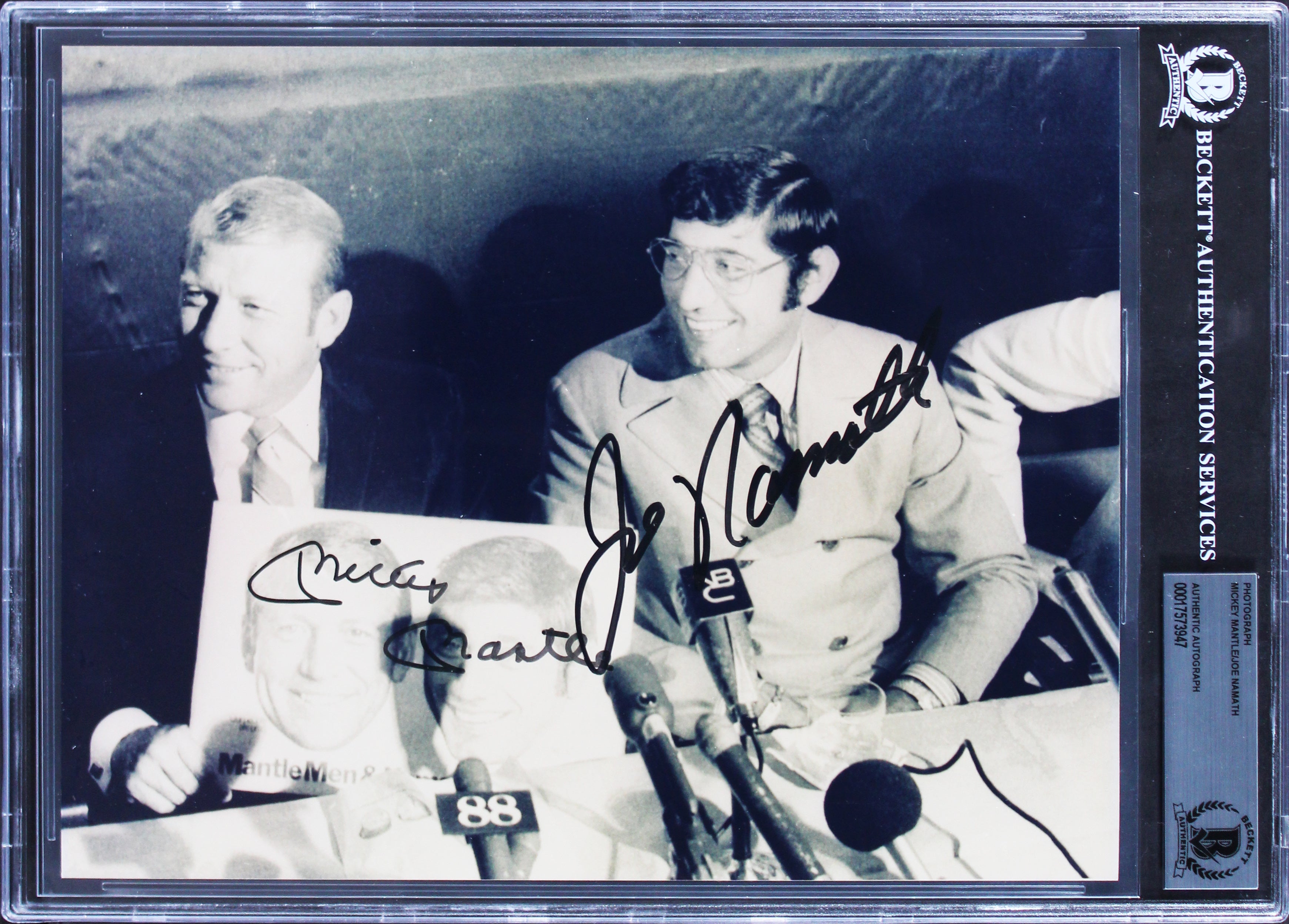Mickey Mantle & Joe Namath Authentic Signed 8x10 Photo Autographed BAS Slabbed