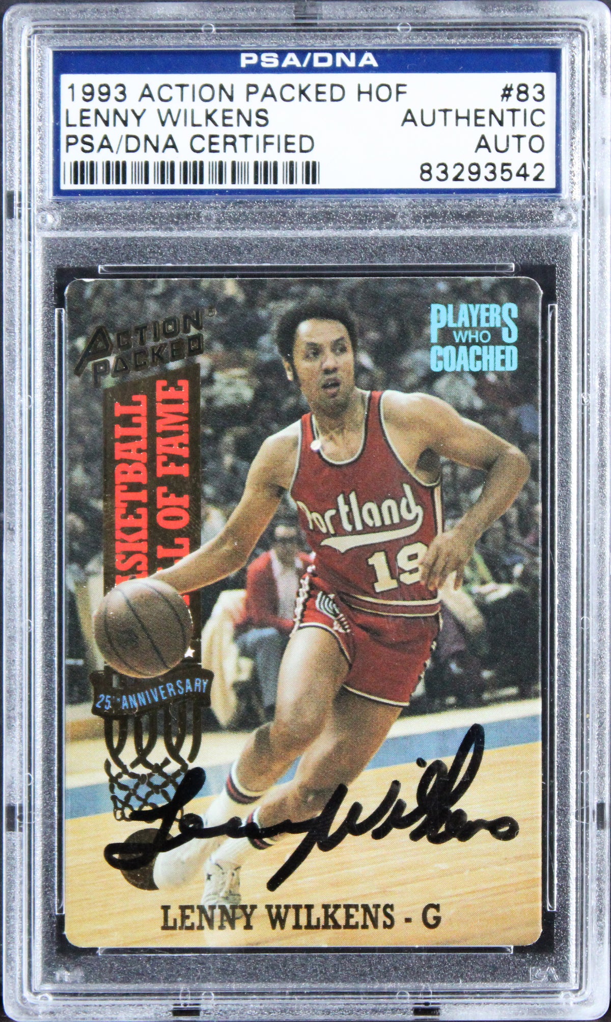 Blazers Lenny Wilkins Signed 1993 Action Packed HOF #83 Card PSA/DNA Slabbed