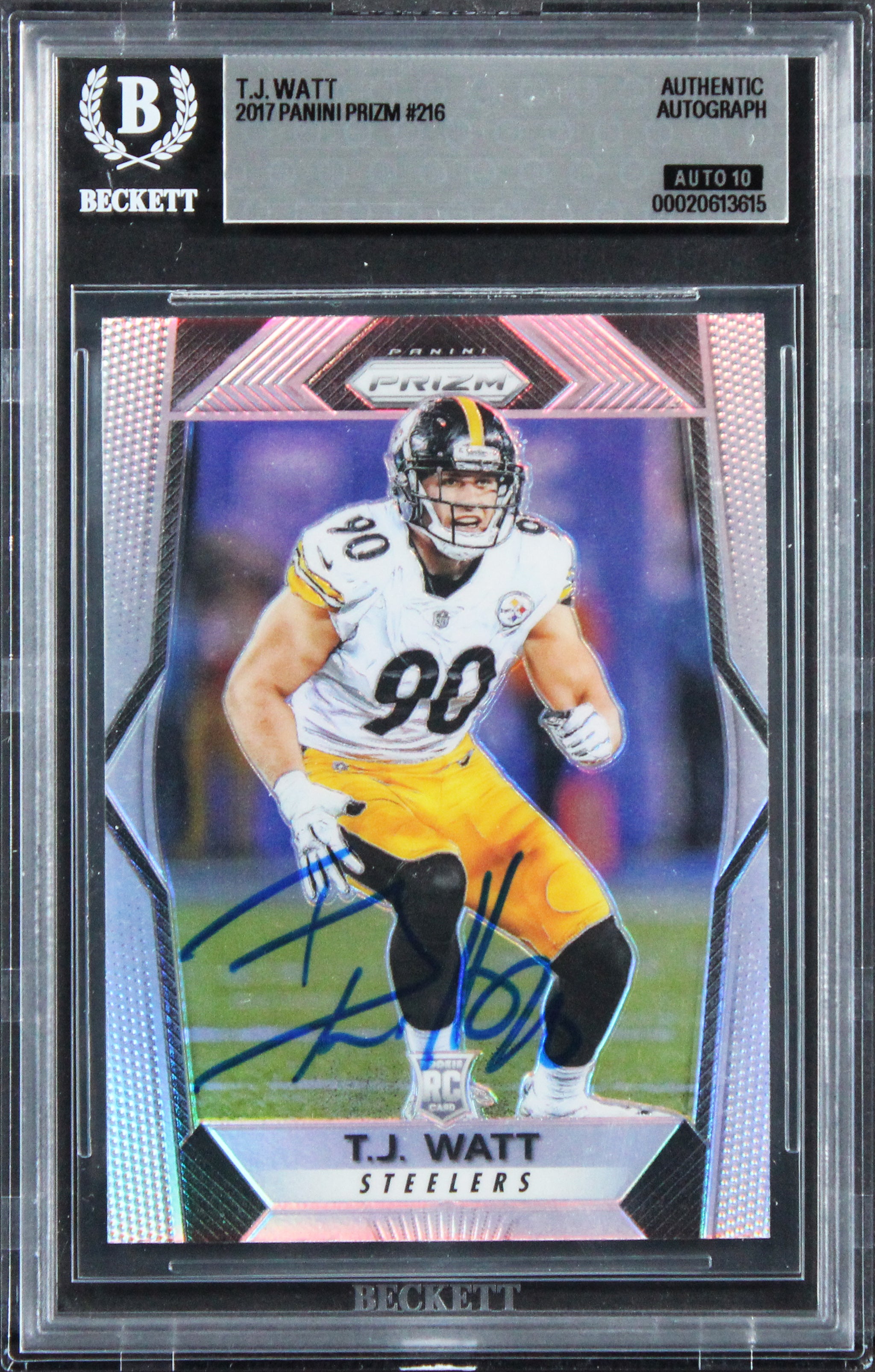 Steelers T.J. Watt Signed 2017 Panini Prizm #216 RC Card Auto 10! BAS Slabbed 2