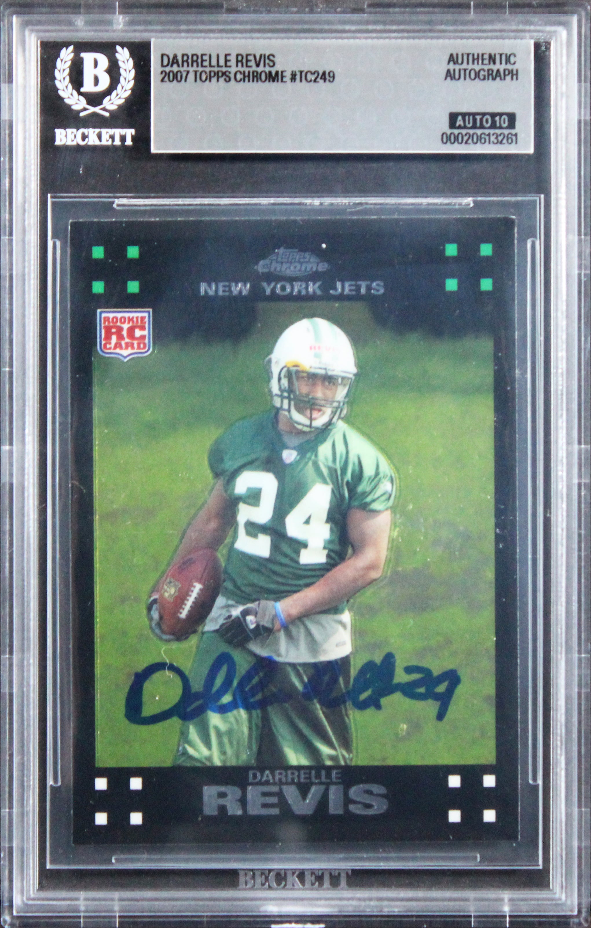 Jets Darrelle Revis Signed 2007 Topps Chrome #TC249 RC Card Auto 10! BAS Slabbed