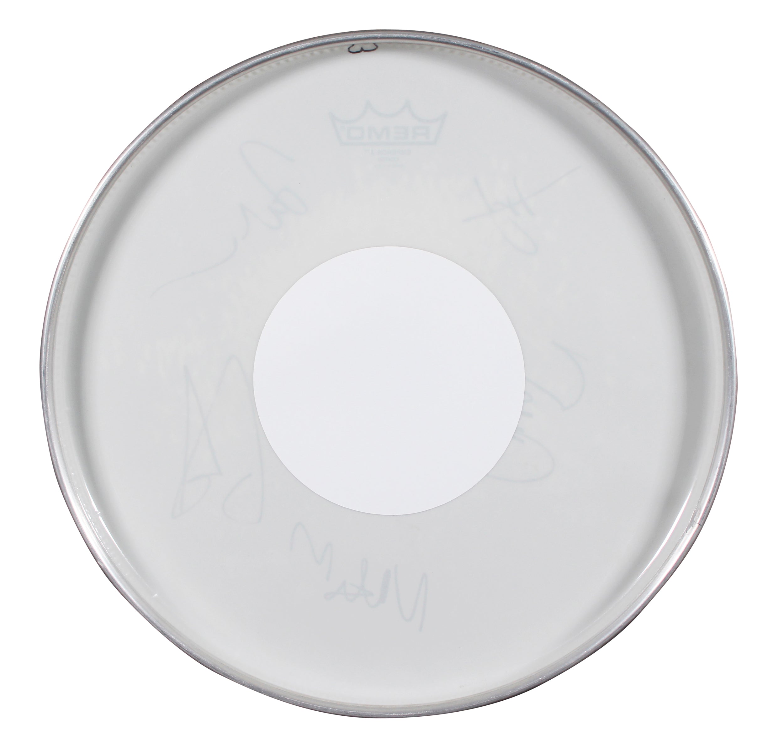 Foo Fighters (5) Grohl, Hawkins +3 Signed 15 Concert Used Drum Head BAS #AE21091