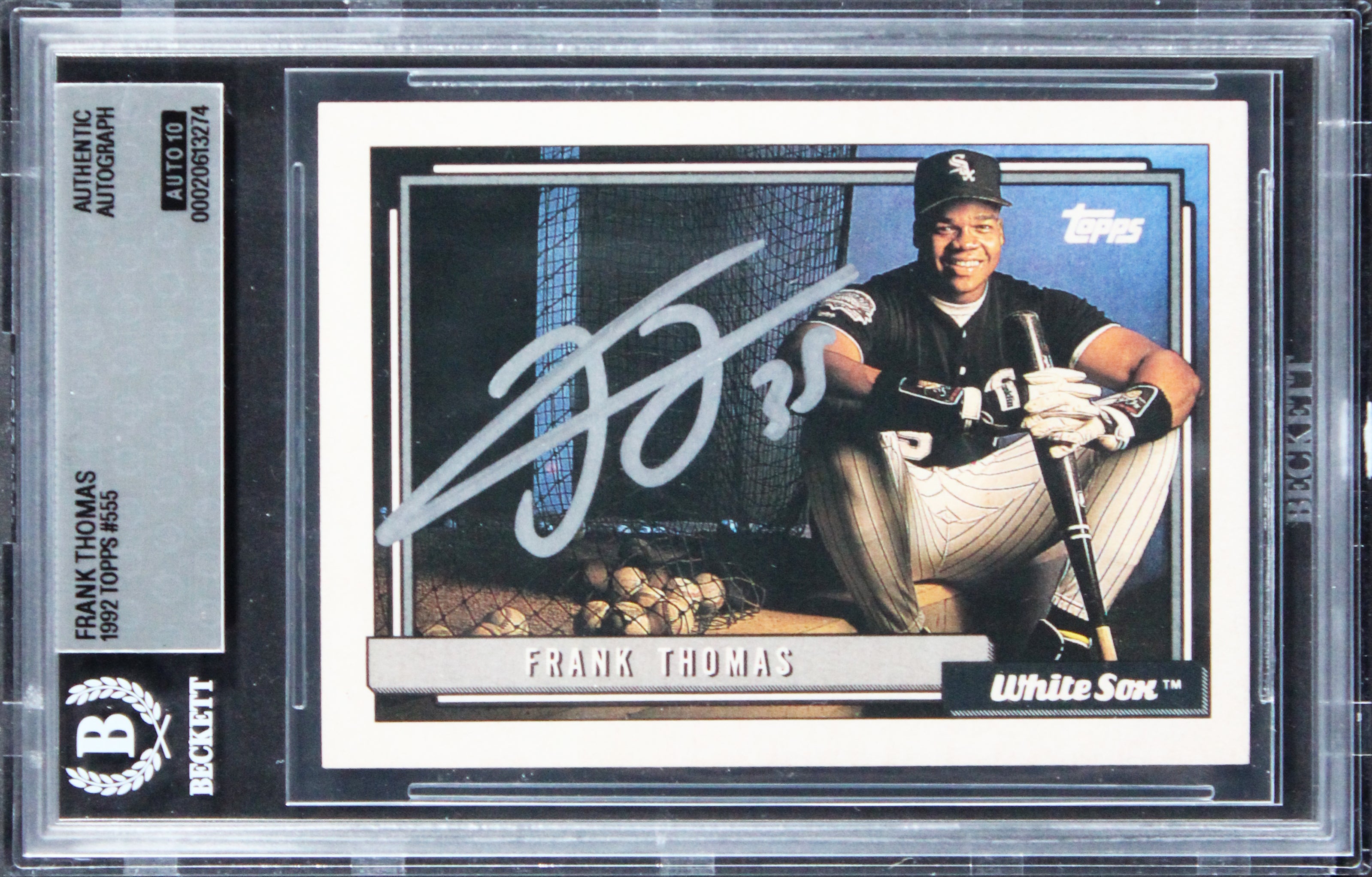 White Sox Frank Thomas Signed 1992 Topps #555 Card Auto Grade 10! BAS Slabbed