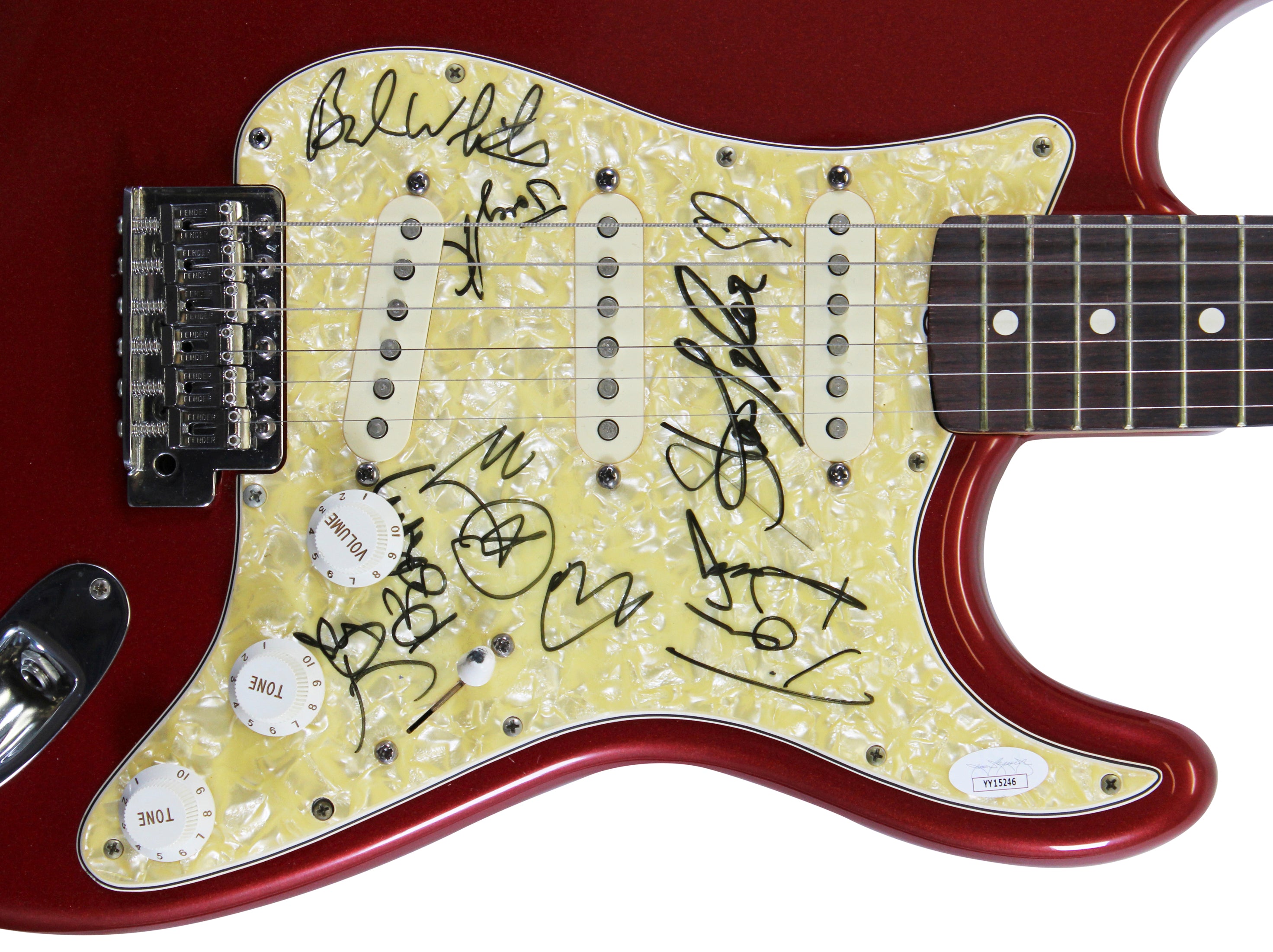 Aerosmith (5) Tyler, Perry, Whitford +2 Signed Fender Squier Guitar JSA #YY15246