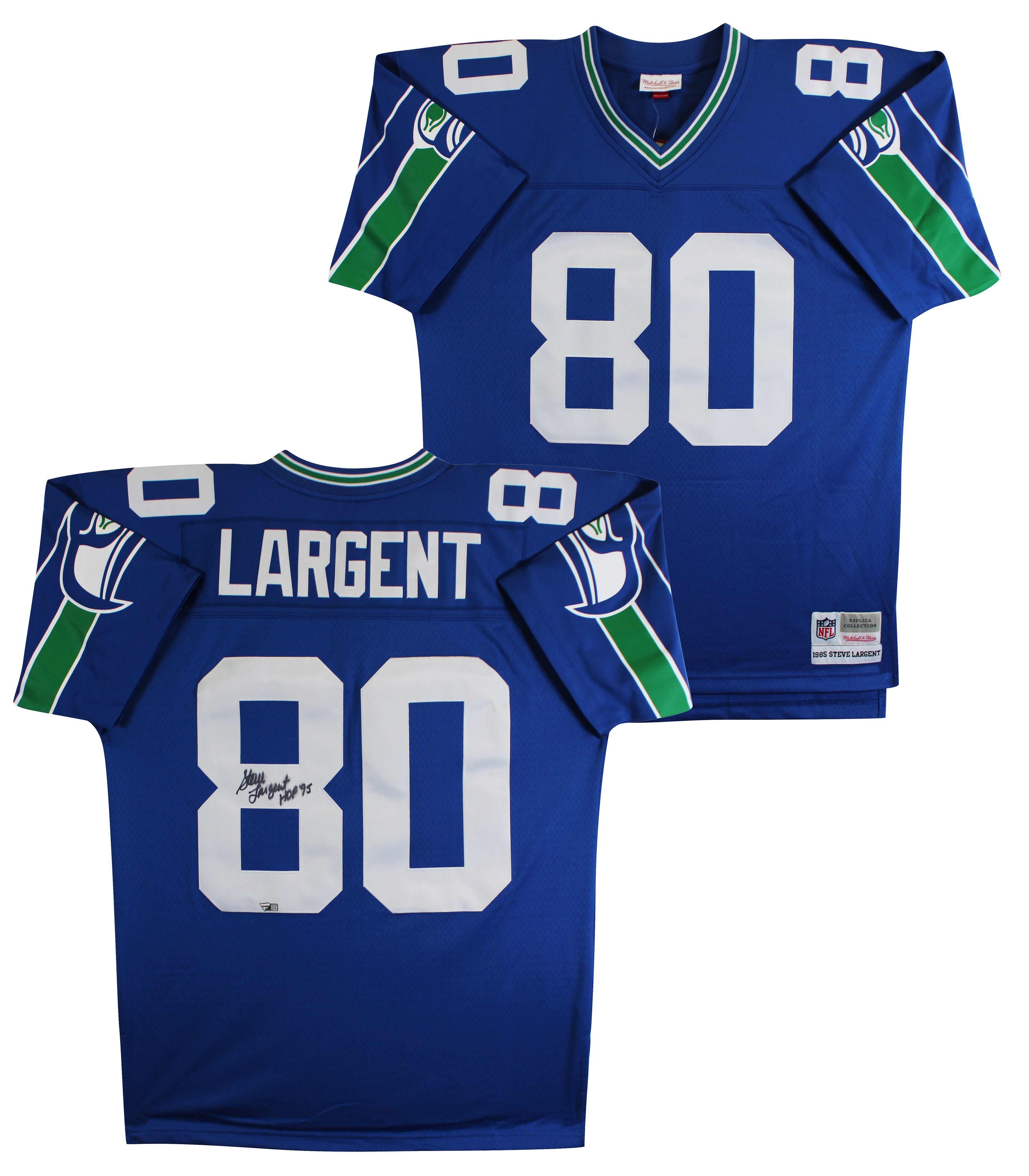 Seahawks Steve Largent "HOF 95" Signed Blue TB M&N Jersey Fanatics #A901160