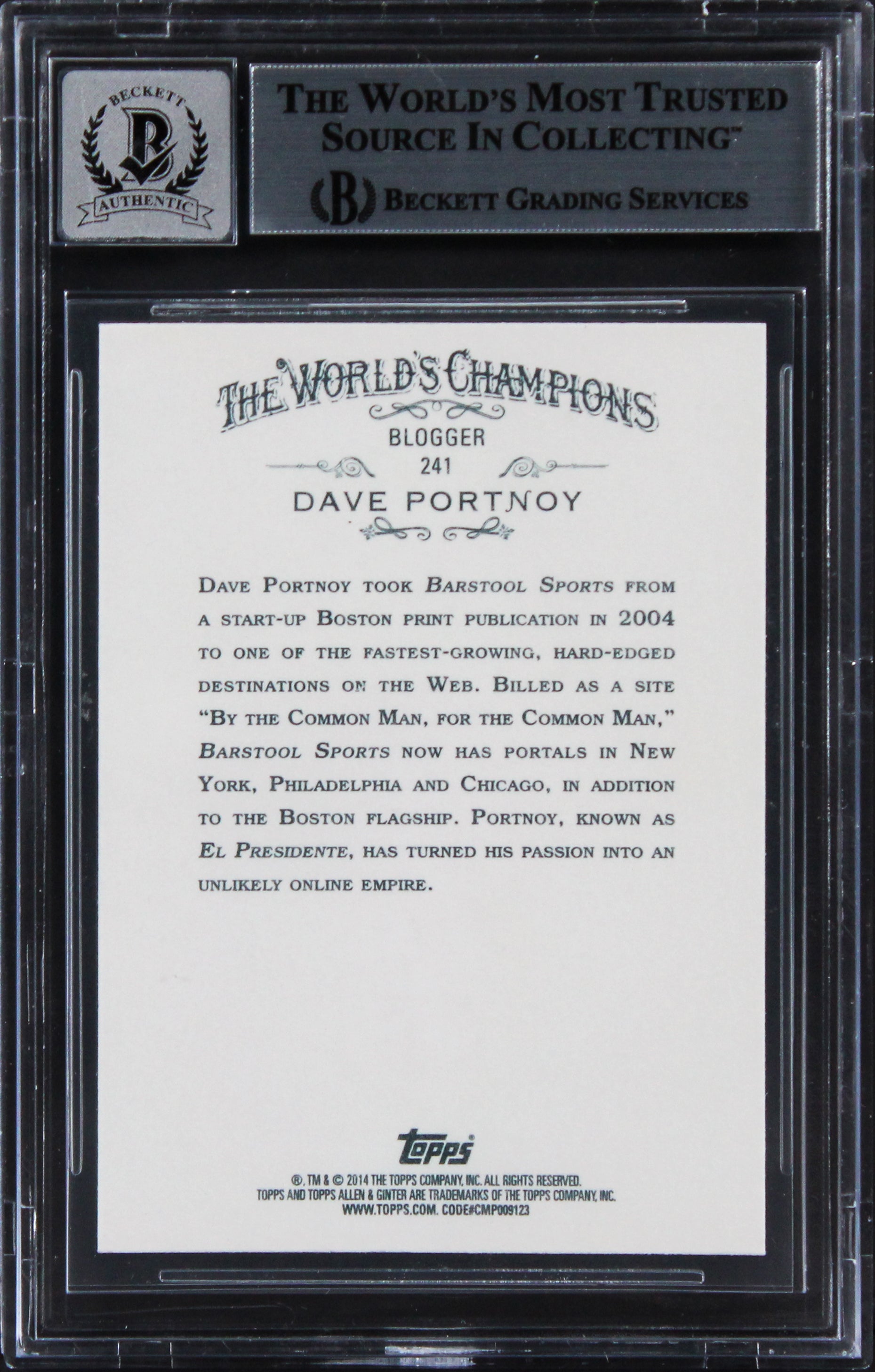 Dave Portnoy Signed 2014 Topps Allen & Ginter #241 Card Auto 10! BAS Slabbed