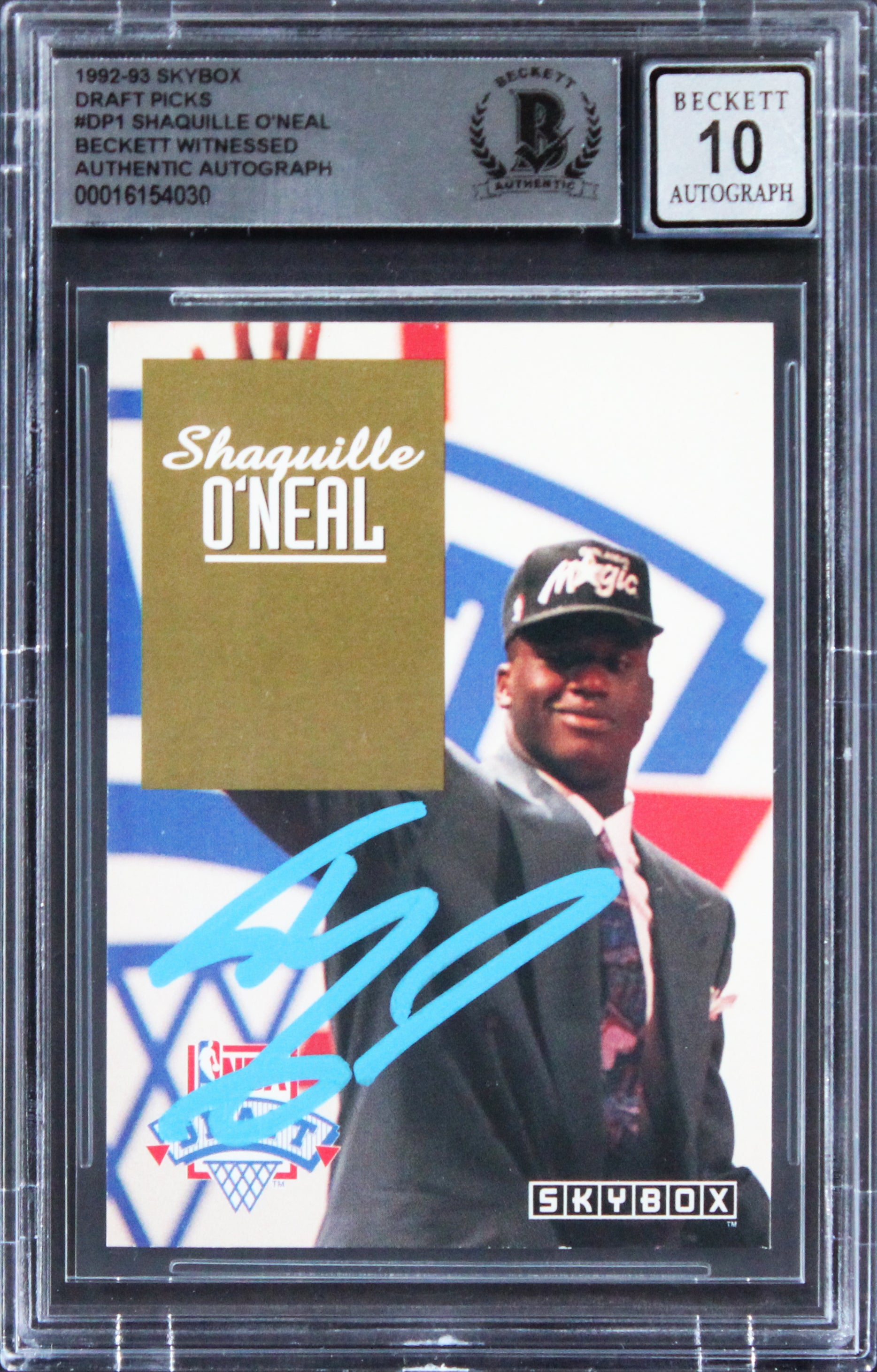 Magic Shaquille O'Neal Signed 1992 Skybox DP #DP1 Rookie Card Auto 10 BAS Slab 2