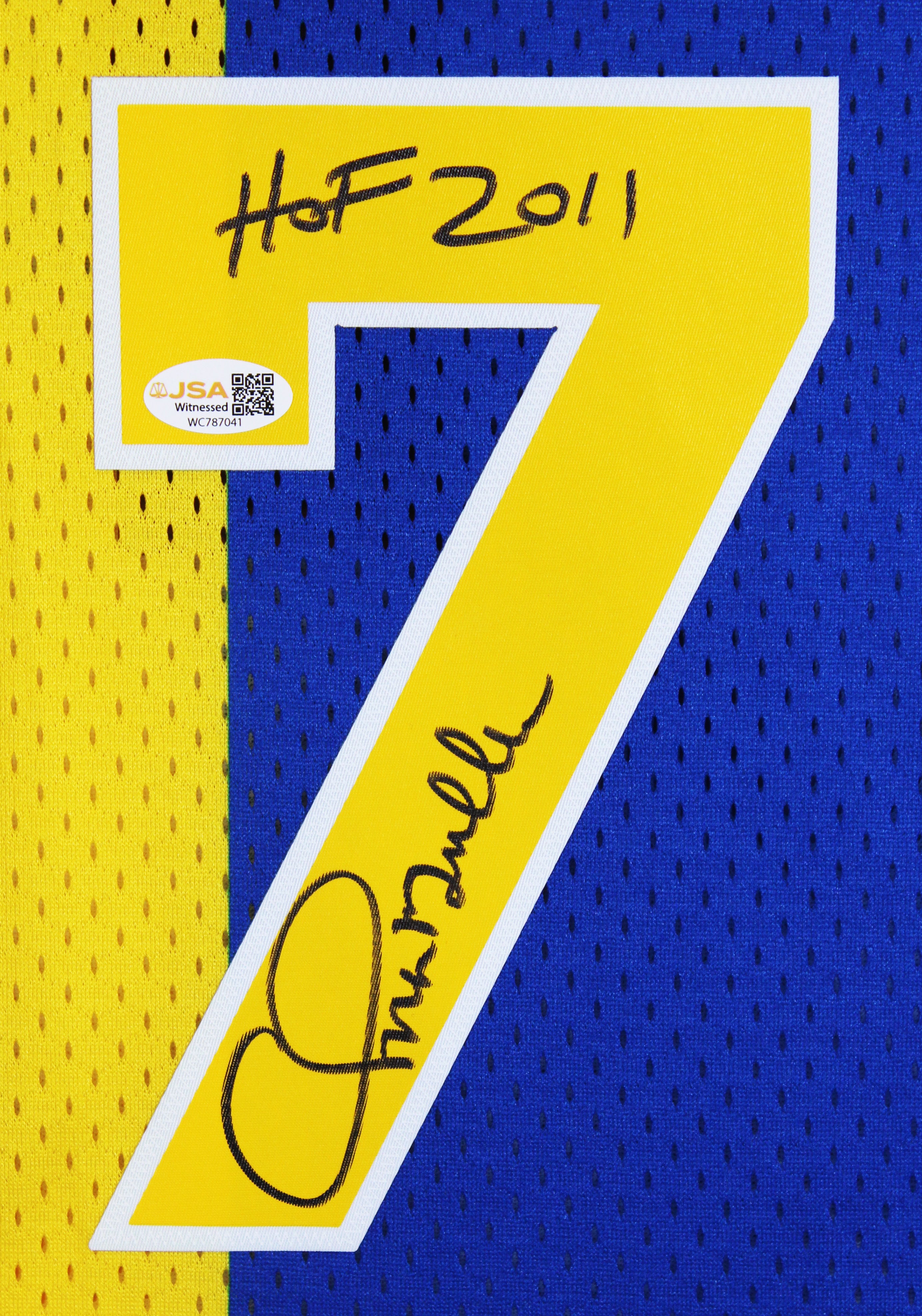 Warriors Chris Mullin "HOF" Signed Blue & Yellow M&N TB HWC Swingman Jersey JSA