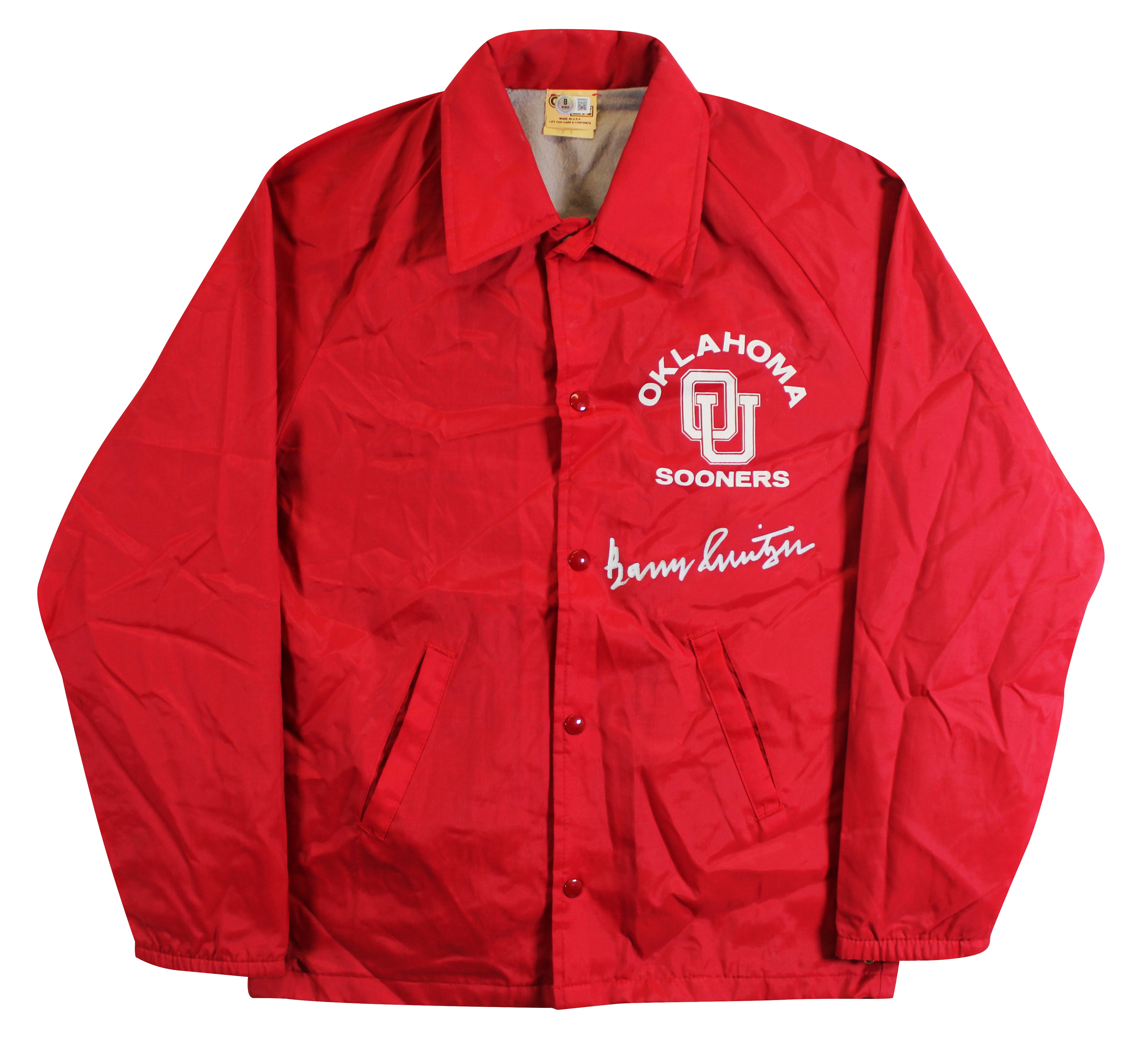Oklahoma Barry Switzer Signed Maroon Chalk Line Windbreaker BAS Wit #2W088654